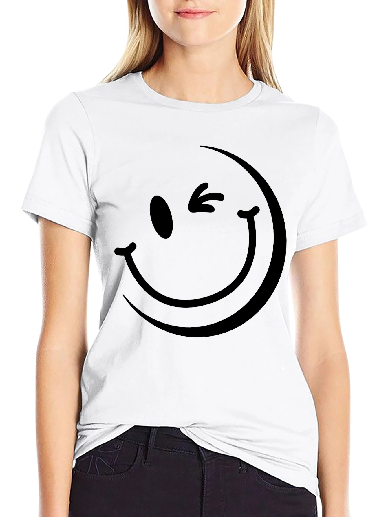 Black Winking Smiley Face Black T-Shirt view 9