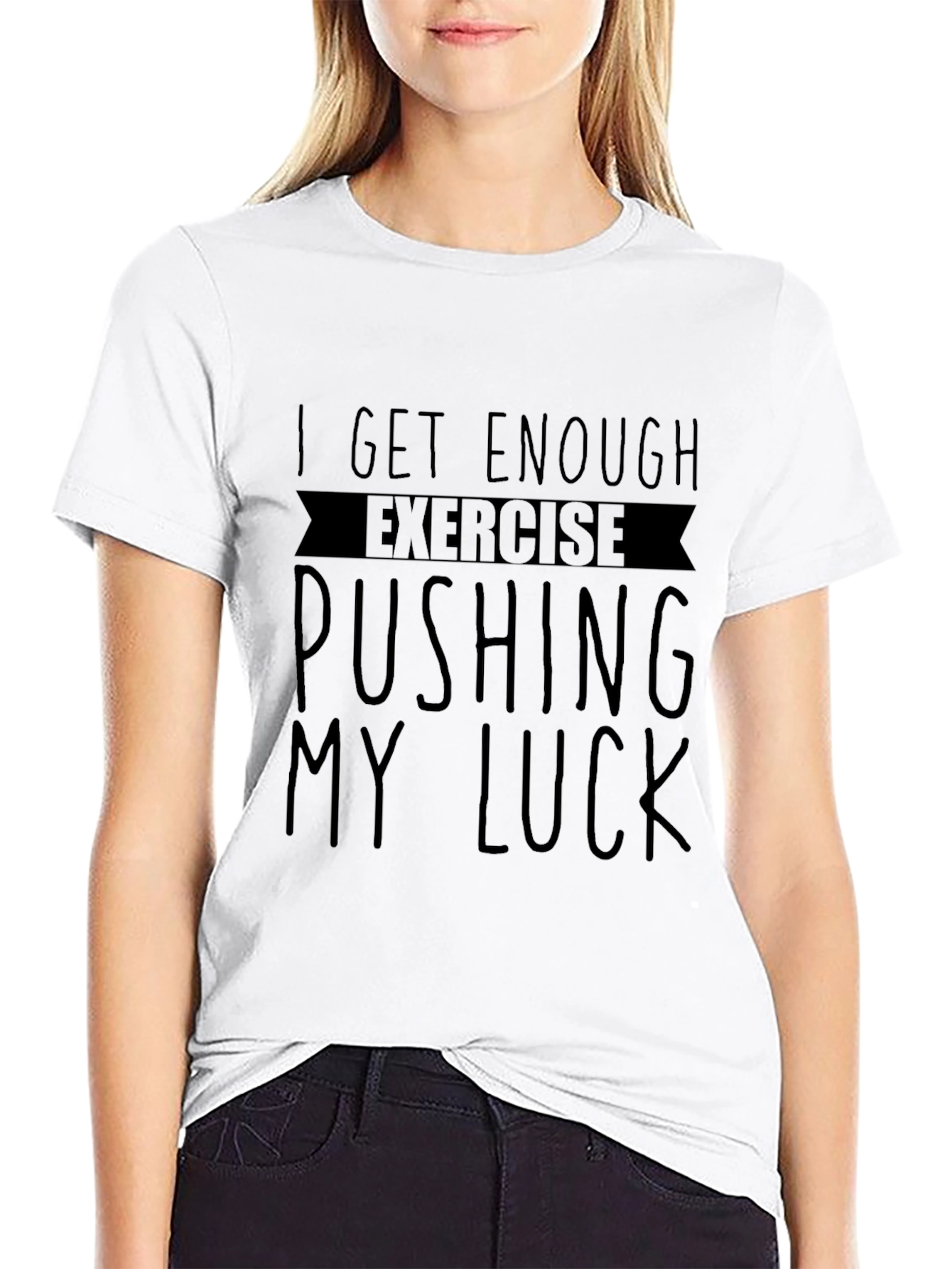 Black Funny Exercise Pushing My Luck Graphic Tee view 9