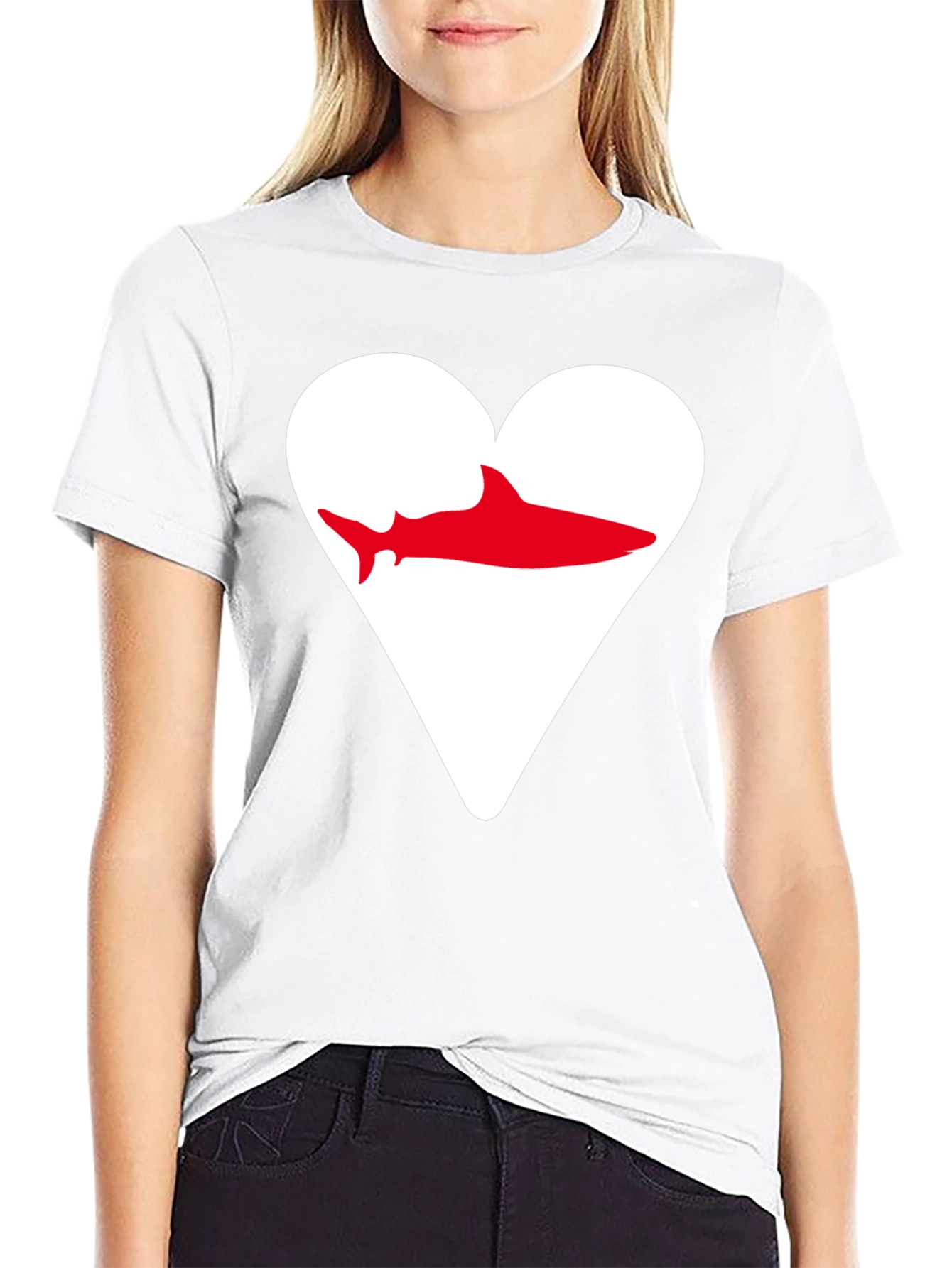 Black Shark Heart Graphic Tee - Black Cotton T-Shirt view 9