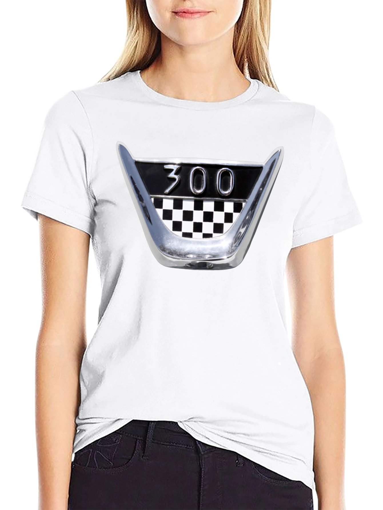 Black Retro 300 Checkerboard T-Shirt - Classic Car Fan Tee view 9