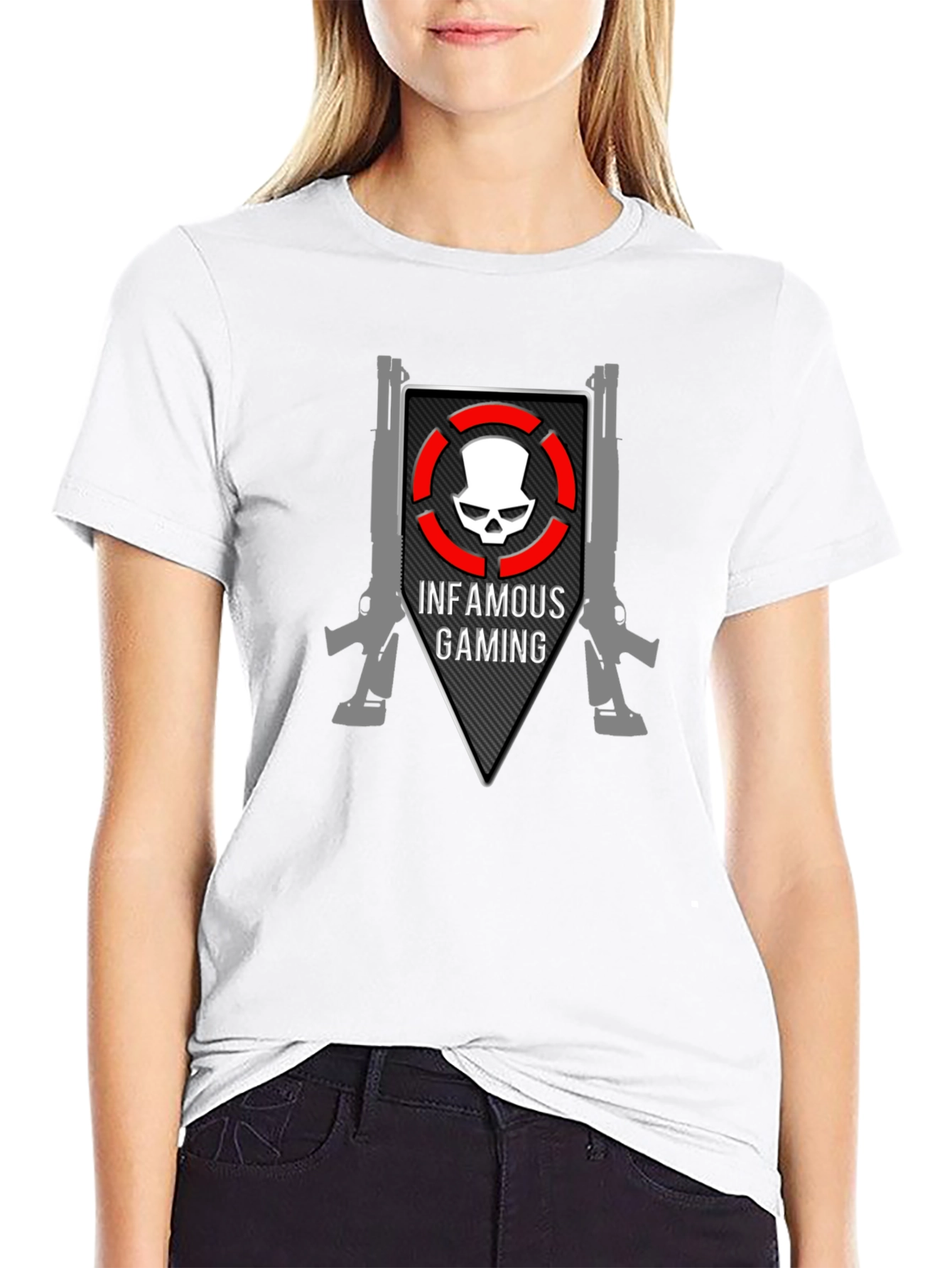 Black Infamous Gaming Black T-Shirt Skull Design view 9