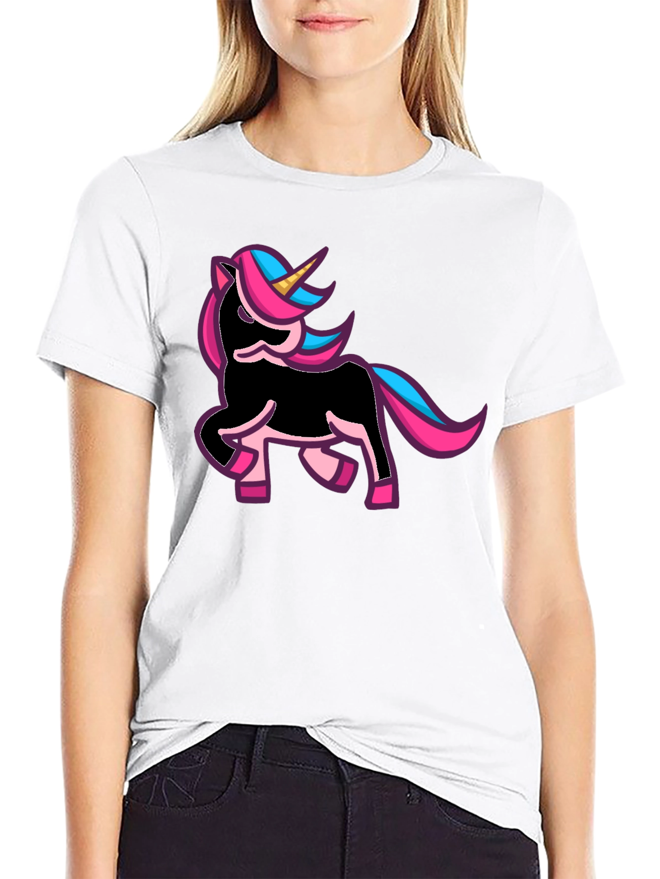 Black Unicorn Graphic Print Black T-Shirt view 9