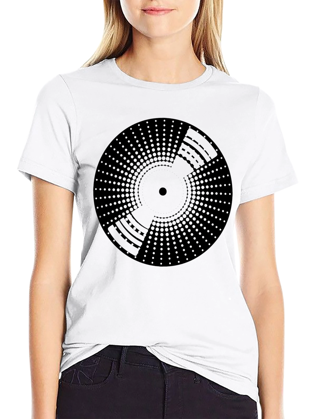 Black Geometric Circle Print Men's Black T-Shirt view 9