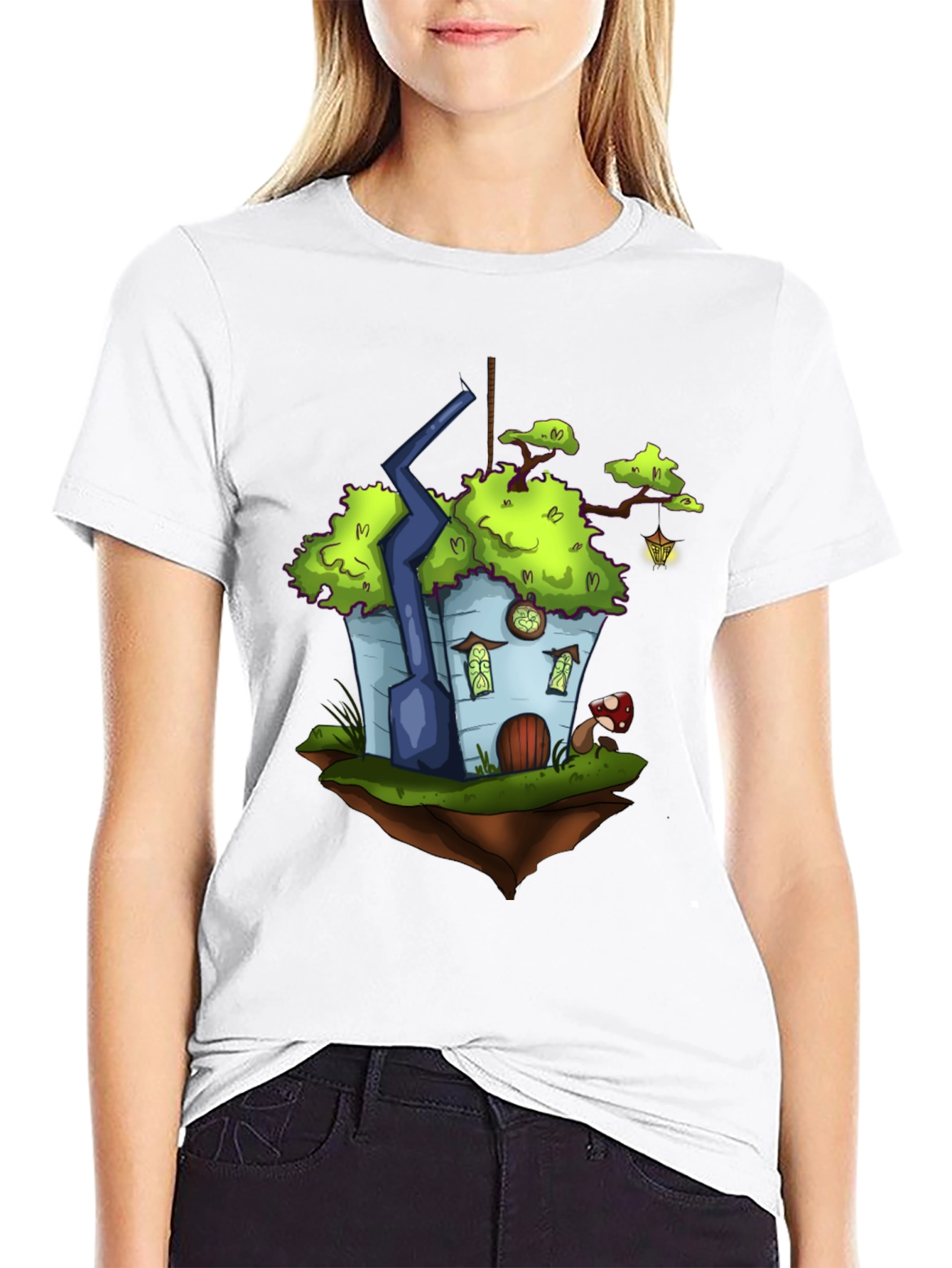 Black Whimsical Floating House T-Shirt view 9