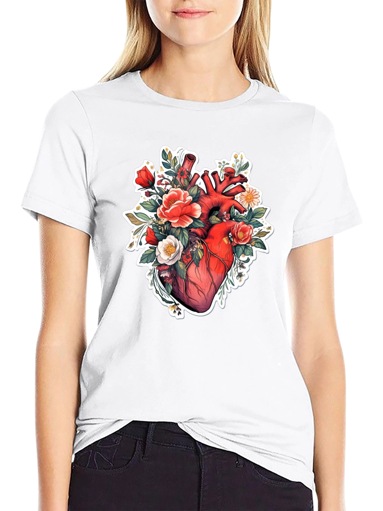Black Anatomical Heart Floral T-Shirt view 9