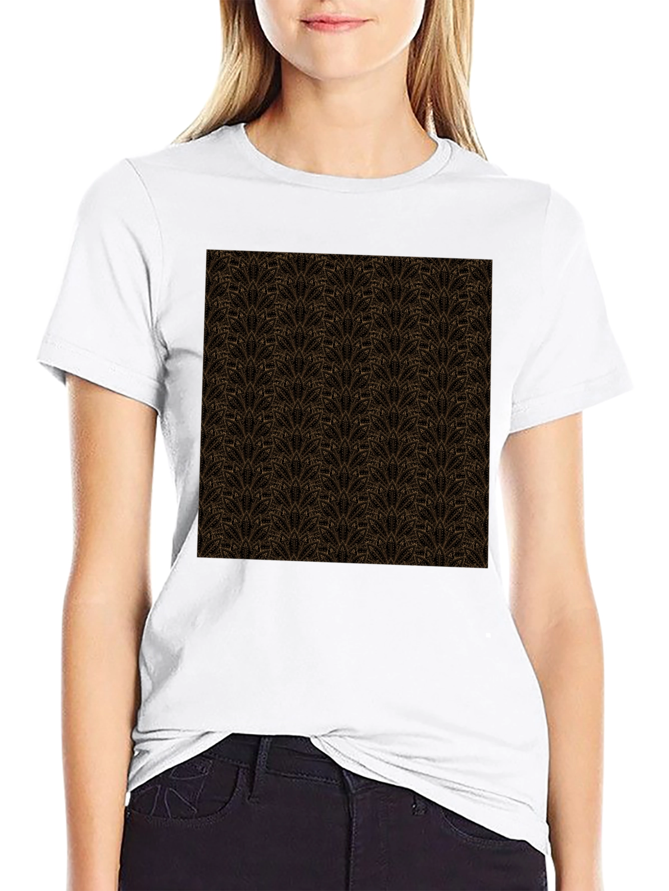 Black Patterned Crew Neck T-Shirt - Stylish Casual Wear view 9