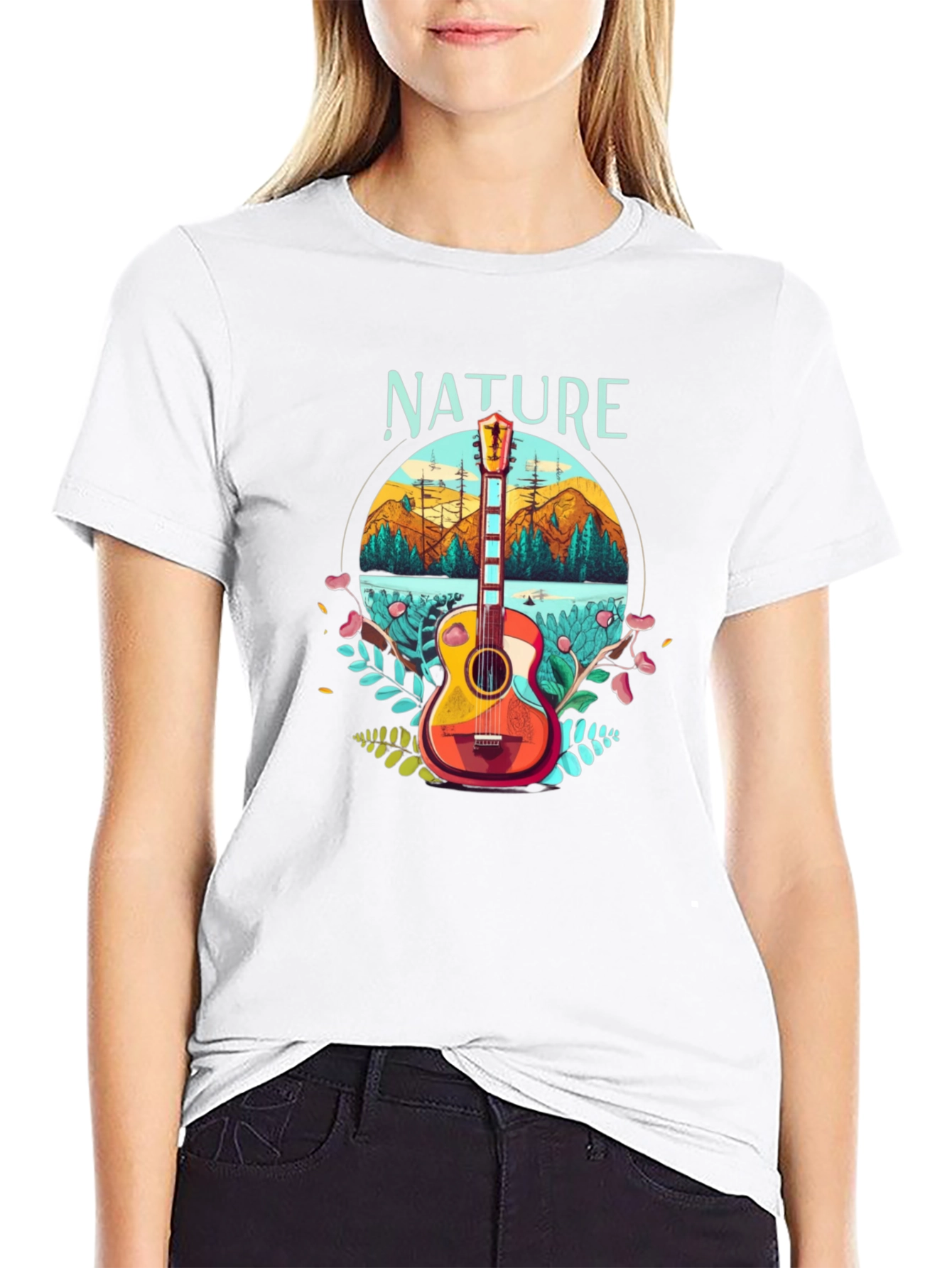 Black Nature Guitar T-Shirt - Outdoors Adventure Tee view 9