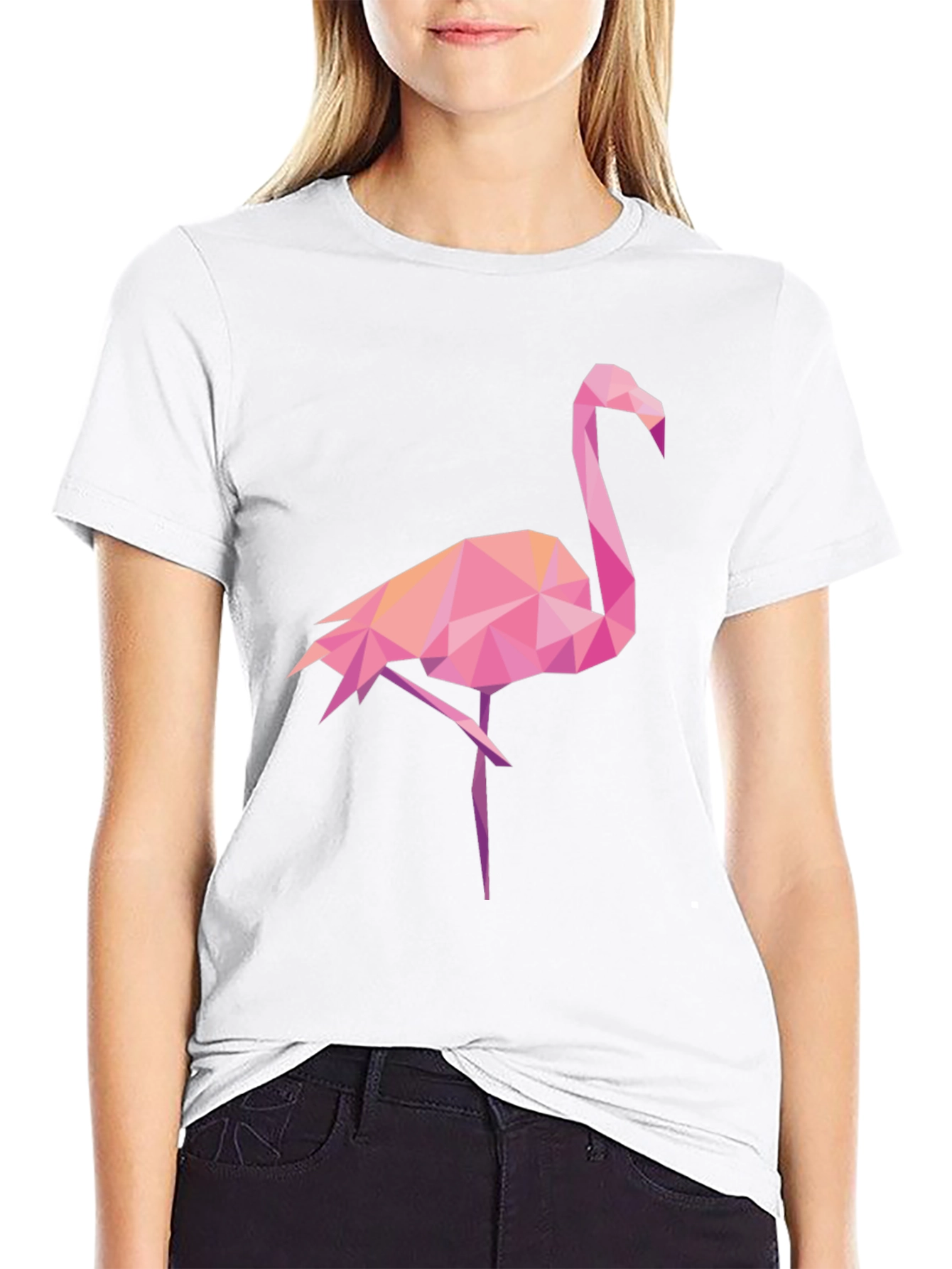 Black Geometric Flamingo Graphic Tee - Black Casual Shirt view 9