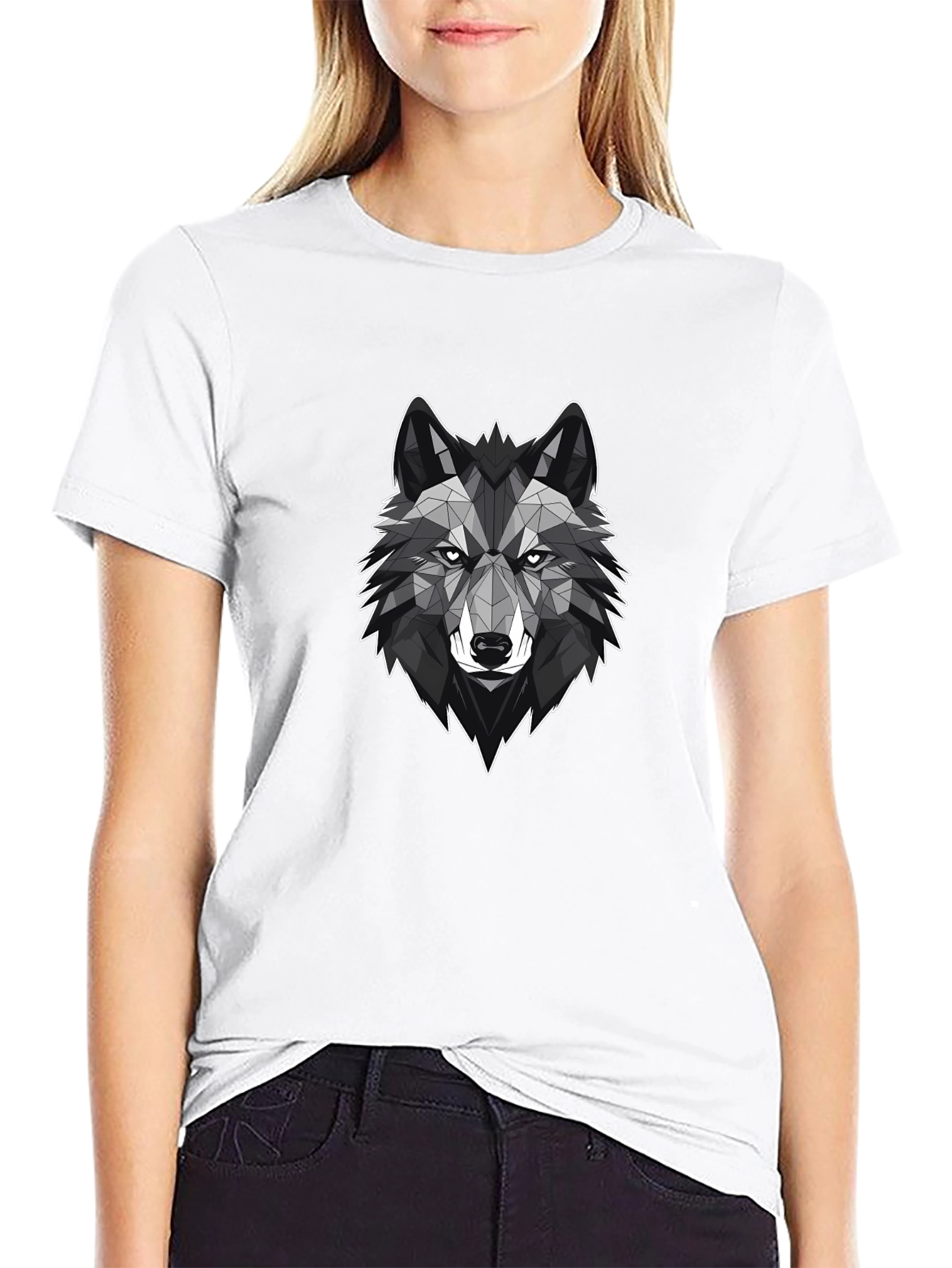 Black Geometric Wolf Graphic Tee - Stylish Black T-Shirt view 9
