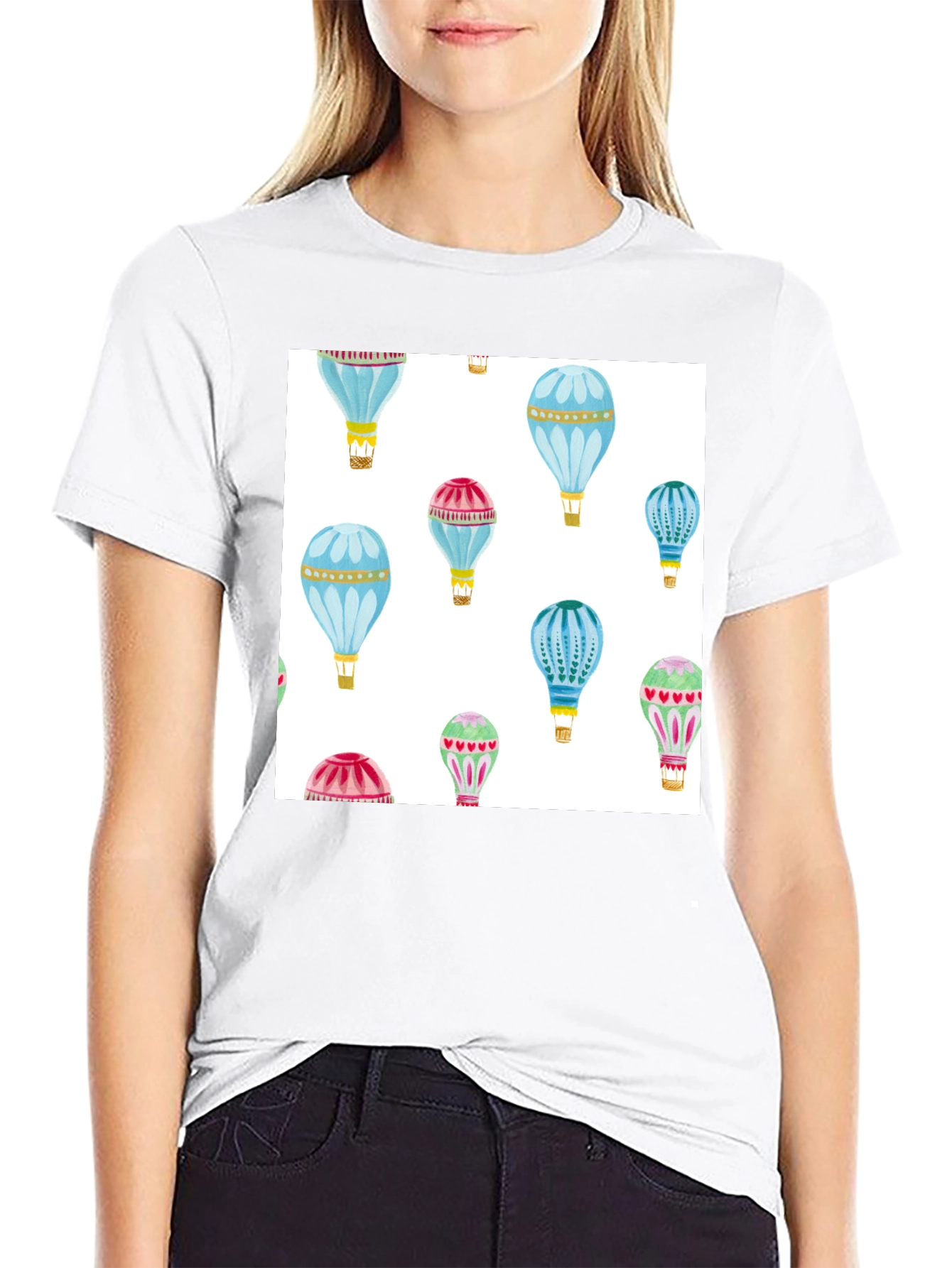 Black Hot Air Balloon Print Black T-Shirt view 9