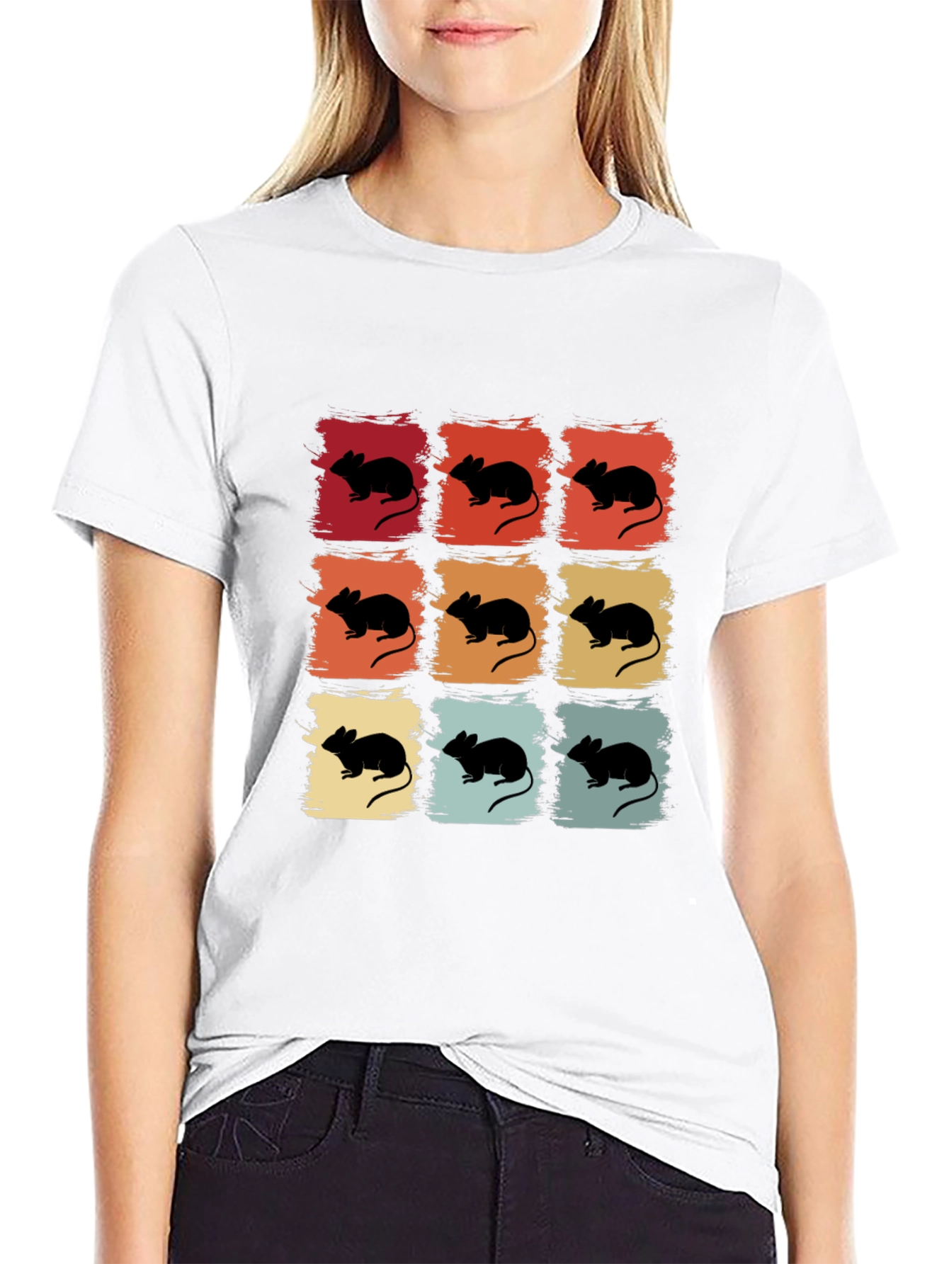 Black Retro Mouse Grid Graphic Tee - Cool Animal Lover Shirt view 9