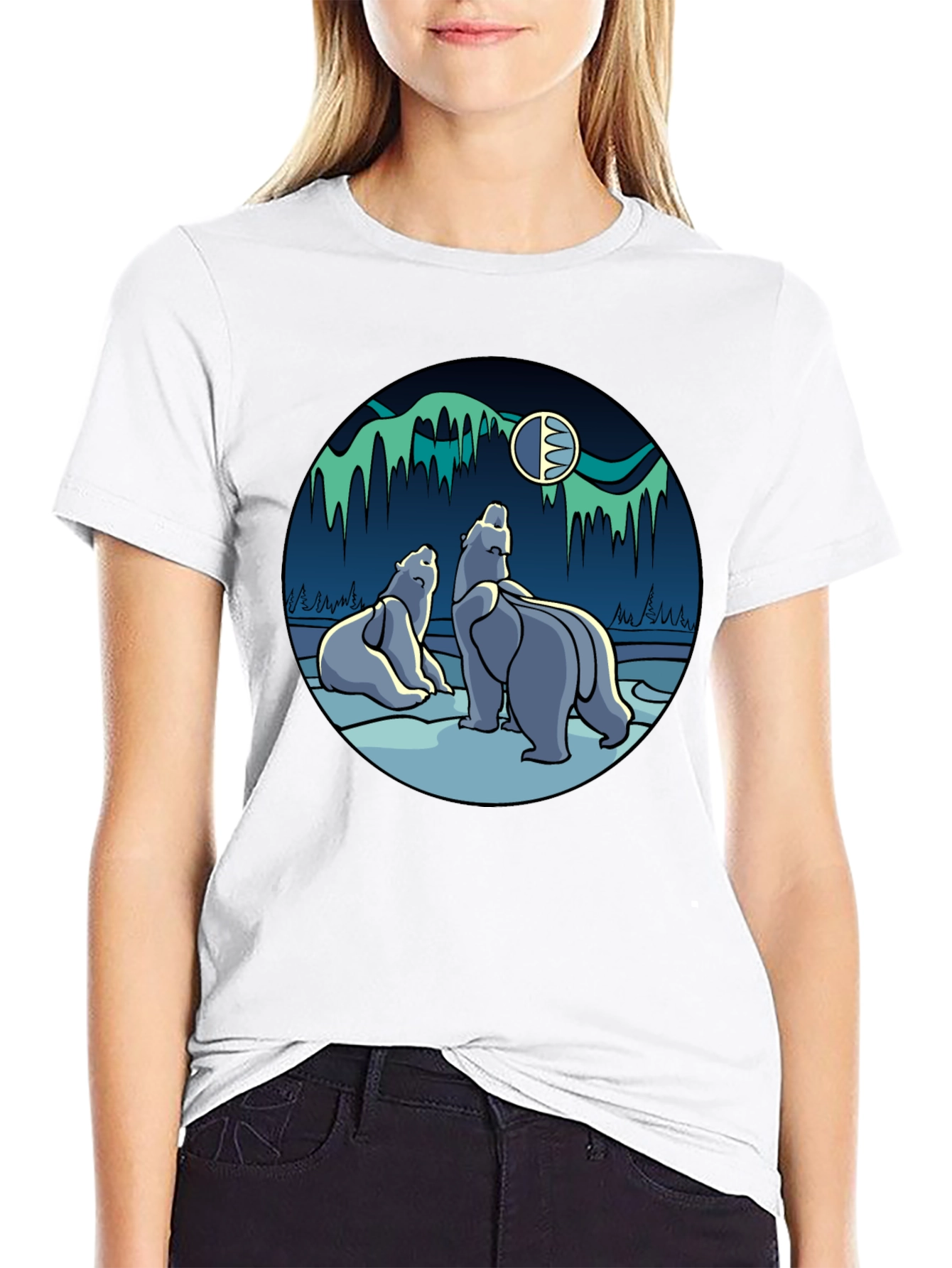 Black Polar Bear Aurora Graphic Tee - Black T-Shirt view 9