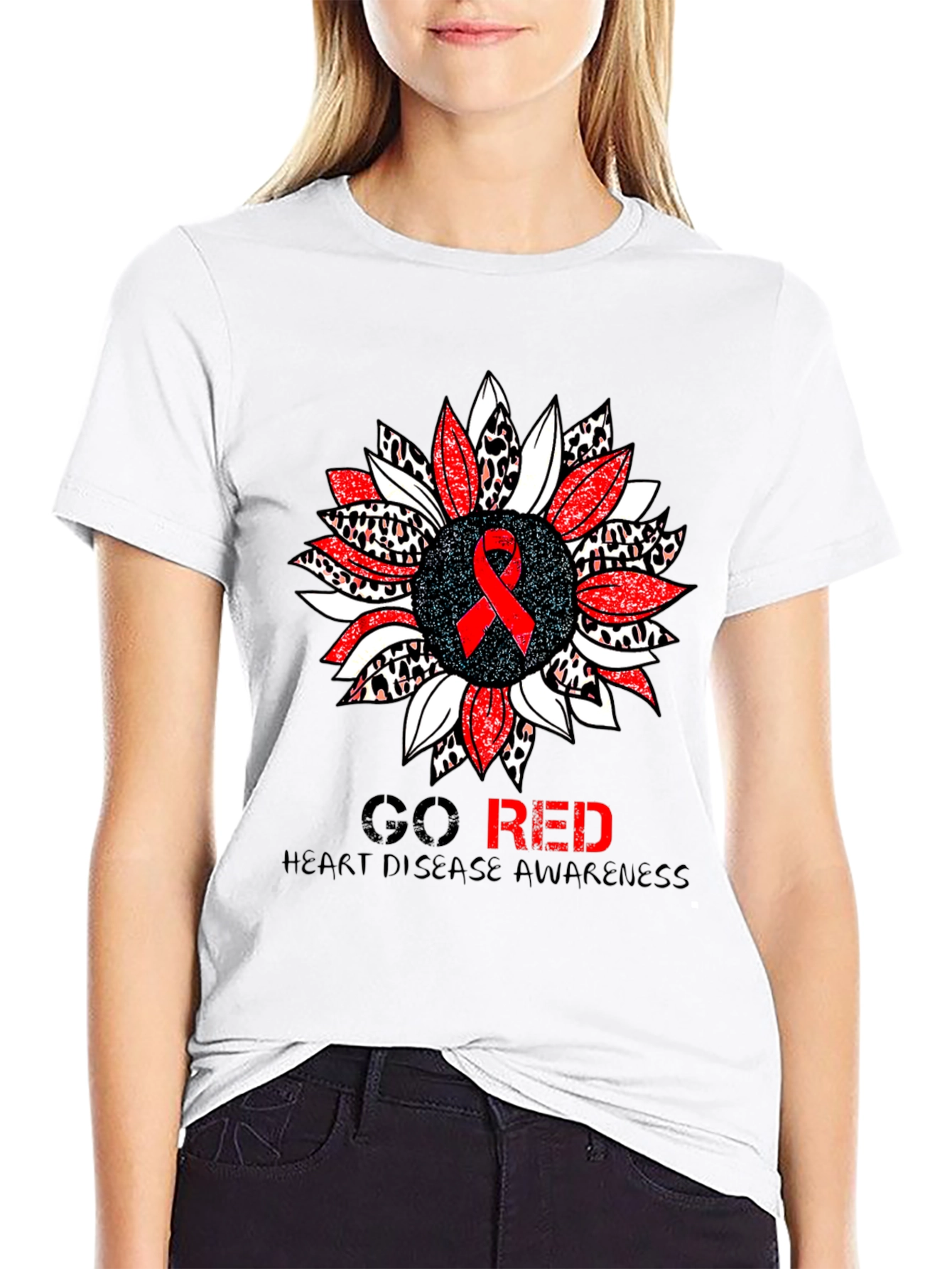 Black Go Red Heart Disease Awareness T-Shirt view 9