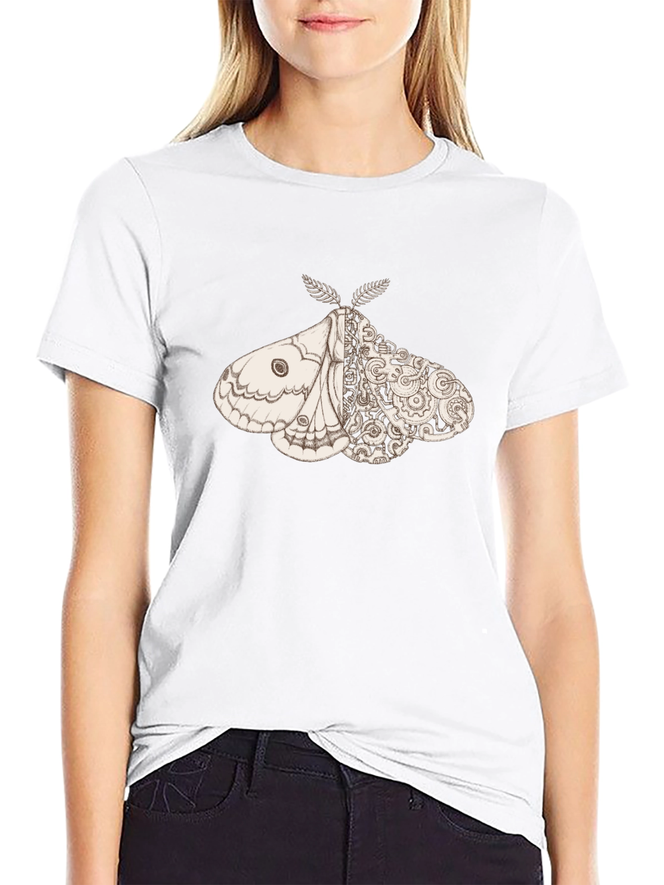 Black Steampunk Moth Graphic Tee - Unique Insect Design view 9