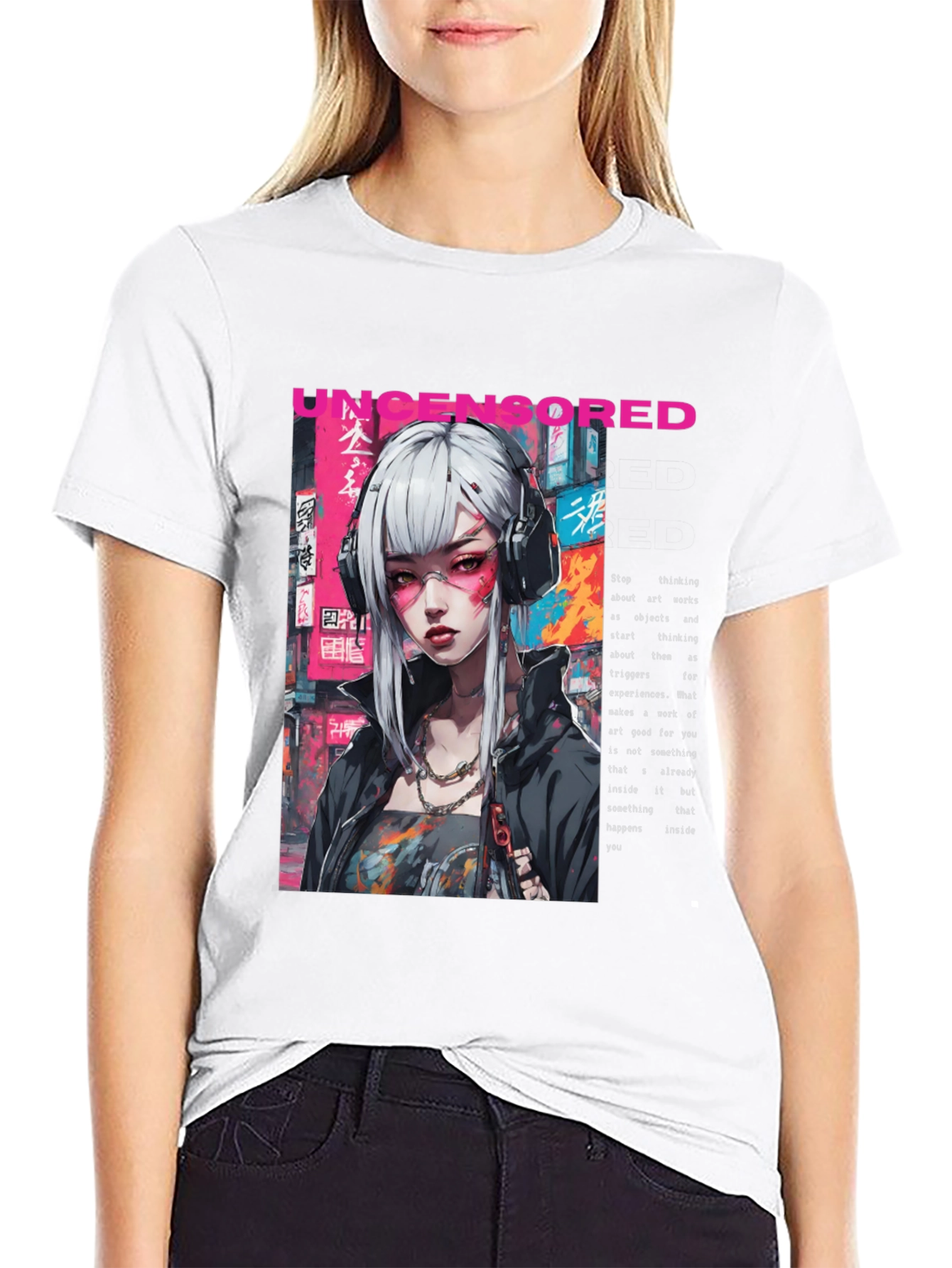 Black Uncensored Anime Girl Graphic T-Shirt view 9