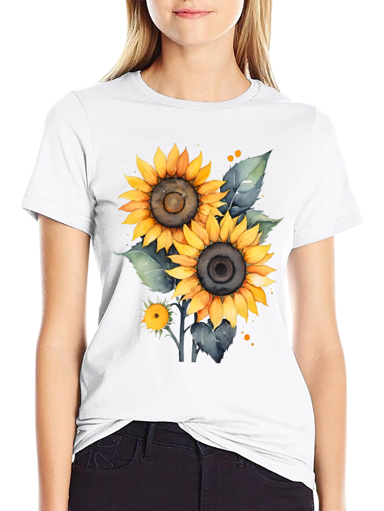 Black Sunflower Graphic Tee - Black Cotton T-Shirt view 9