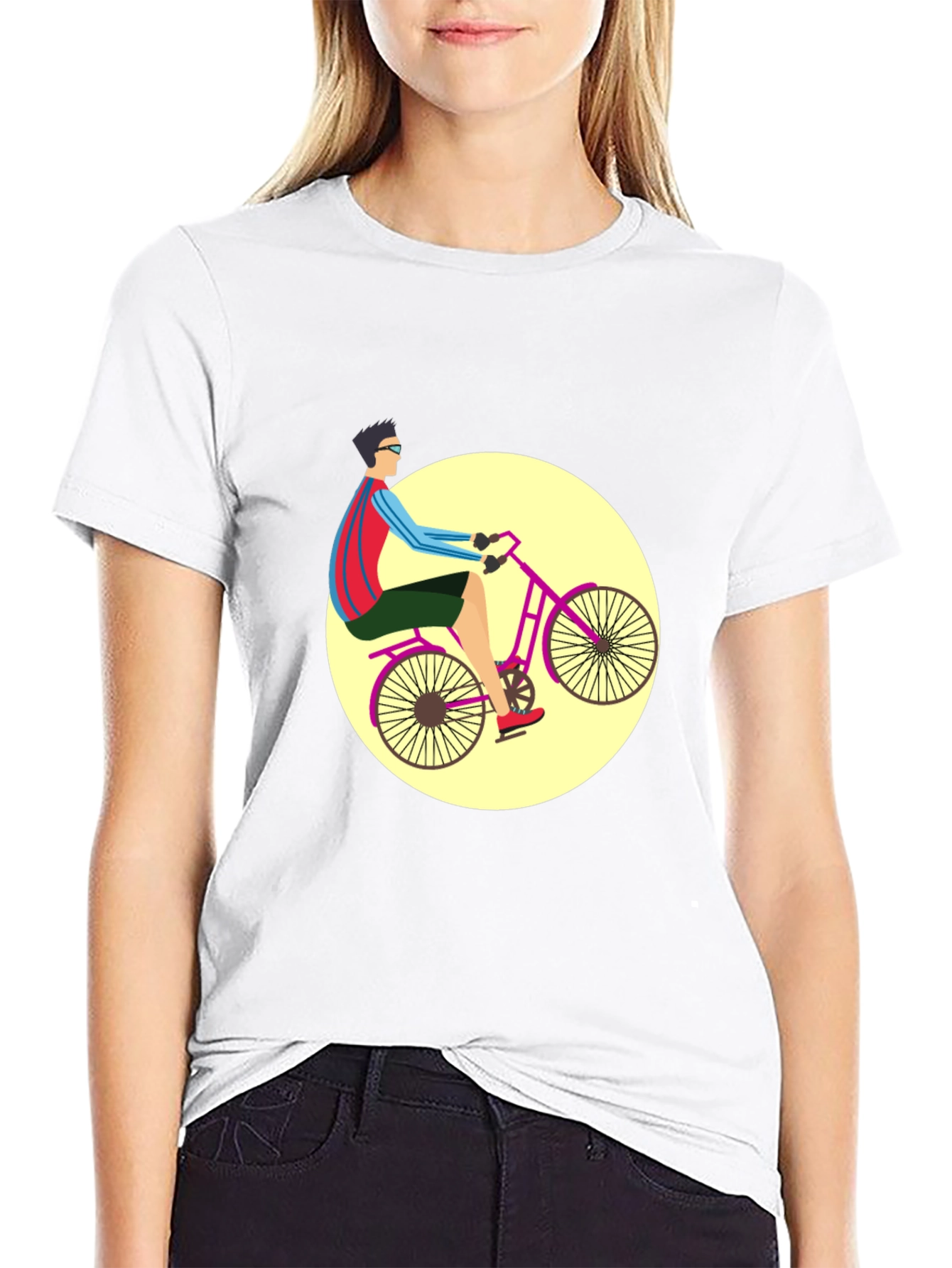 Black Stylish Bicyclist Graphic Tee - Black Cotton Blend view 9