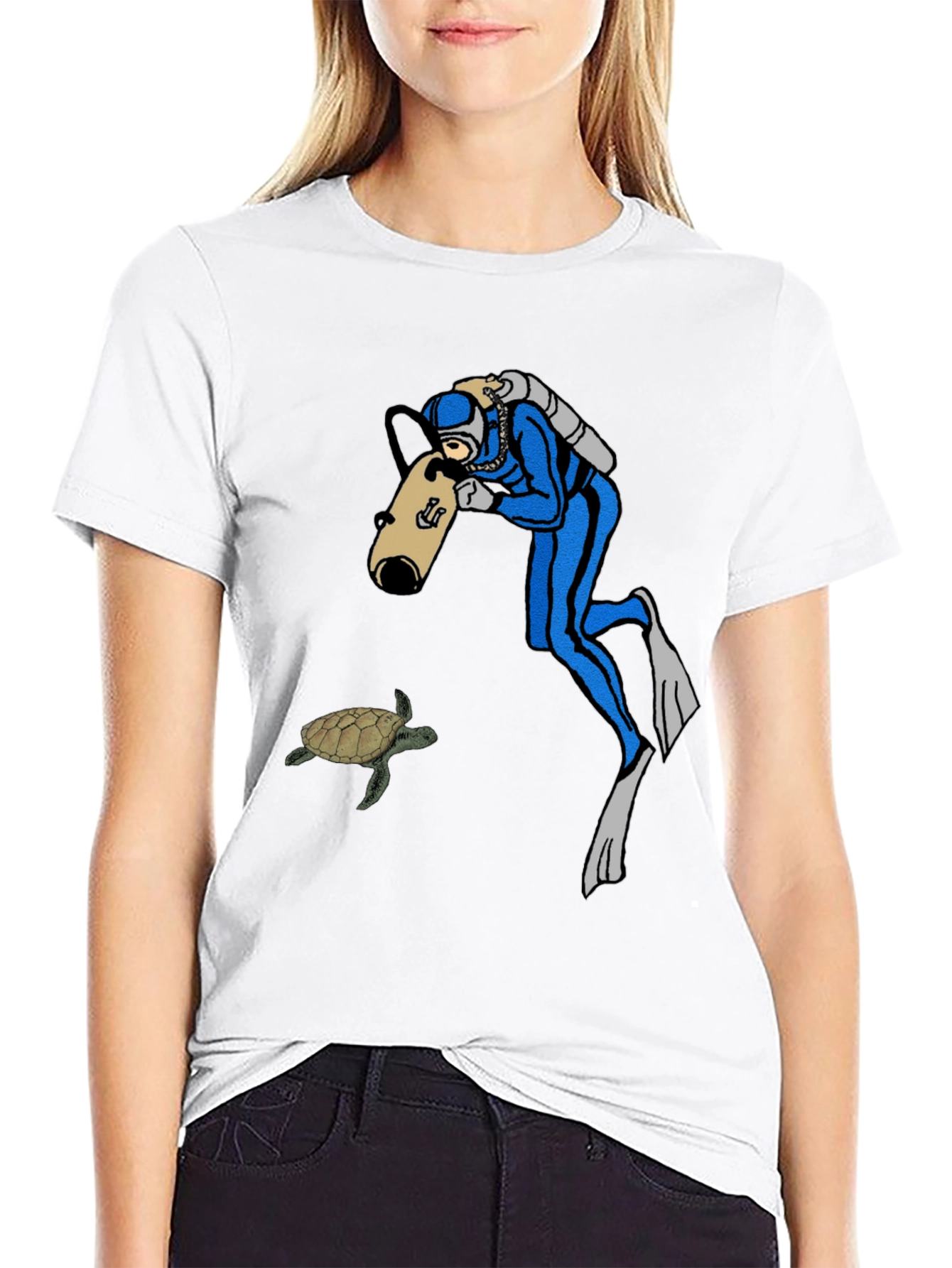 Black Diver & Turtle Black T-Shirt view 9