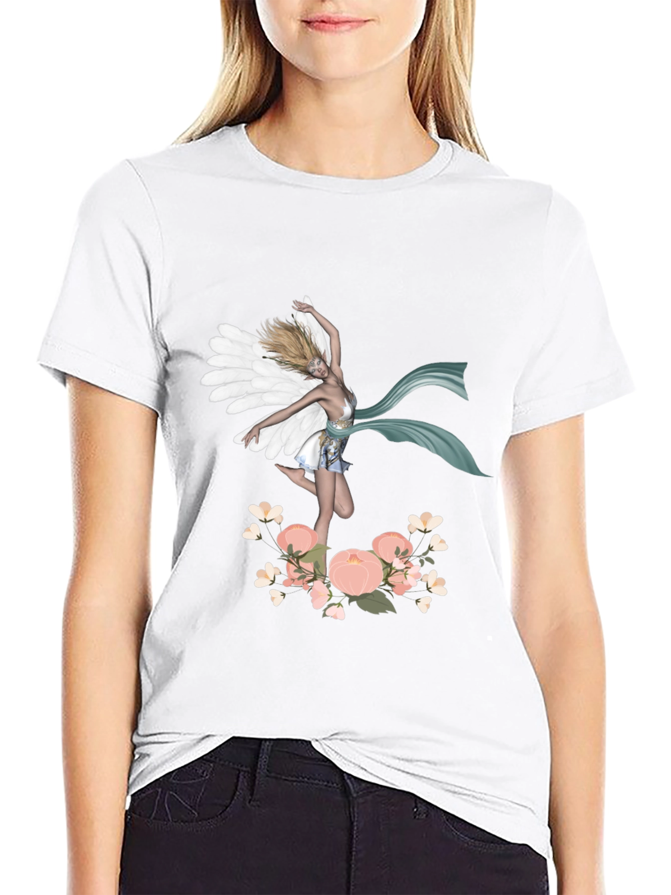 Black Fairy Wings Flower Graphic Tee - Unique Design view 9