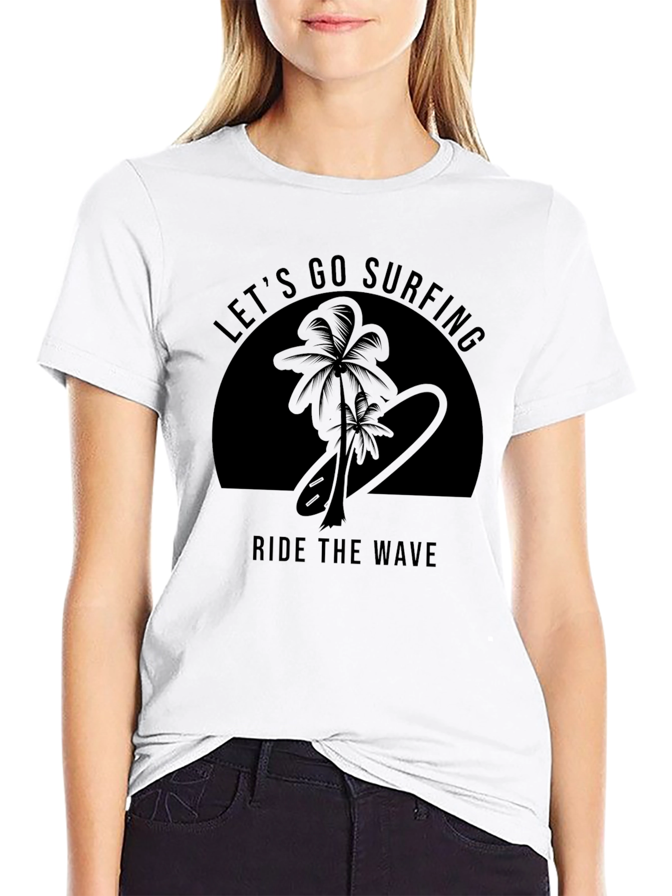 Black Let's Go Surfing Men's Black T-Shirt view 9