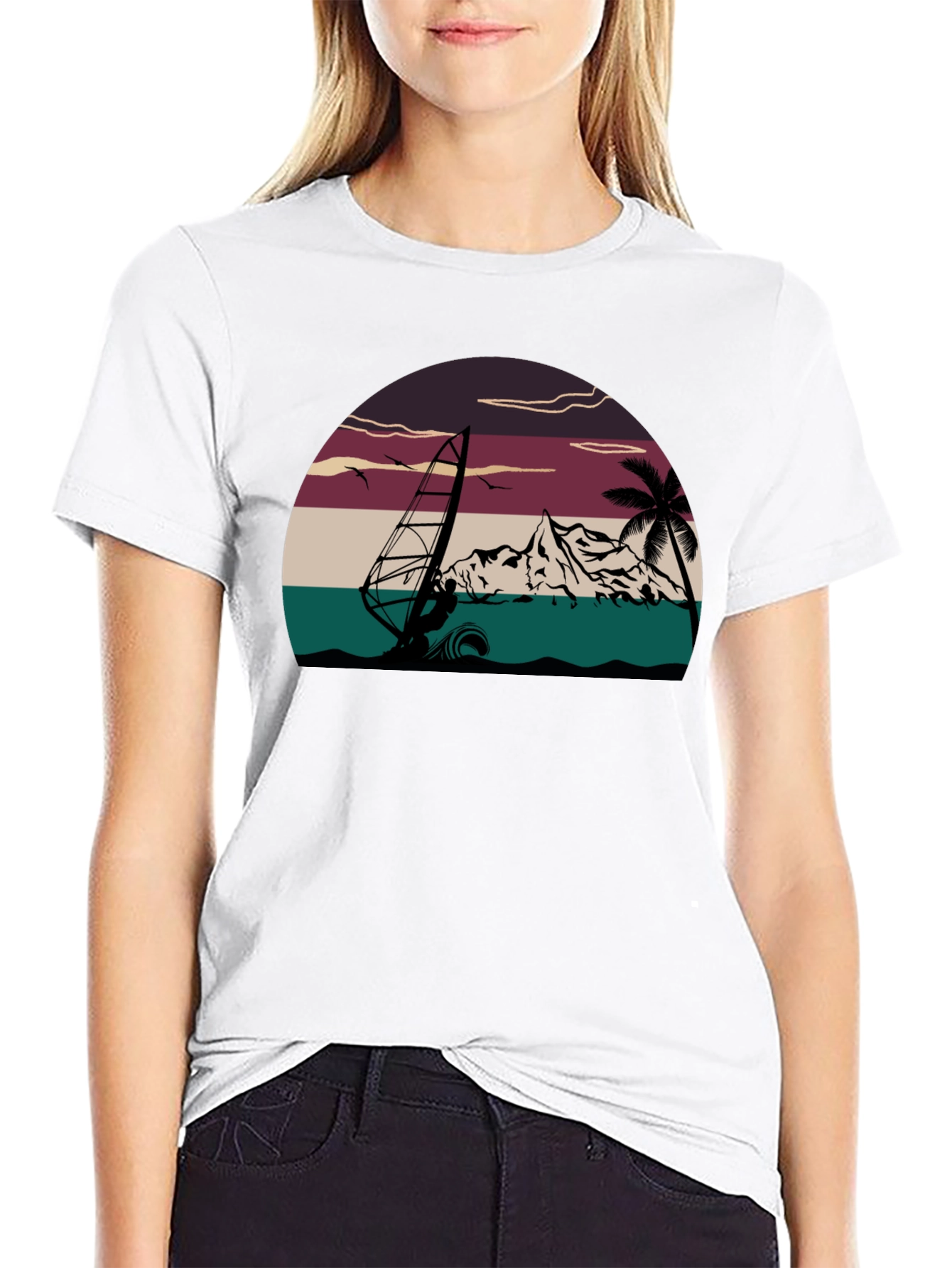Black Retro Windsurfing T-Shirt - Vintage Style Tee view 9