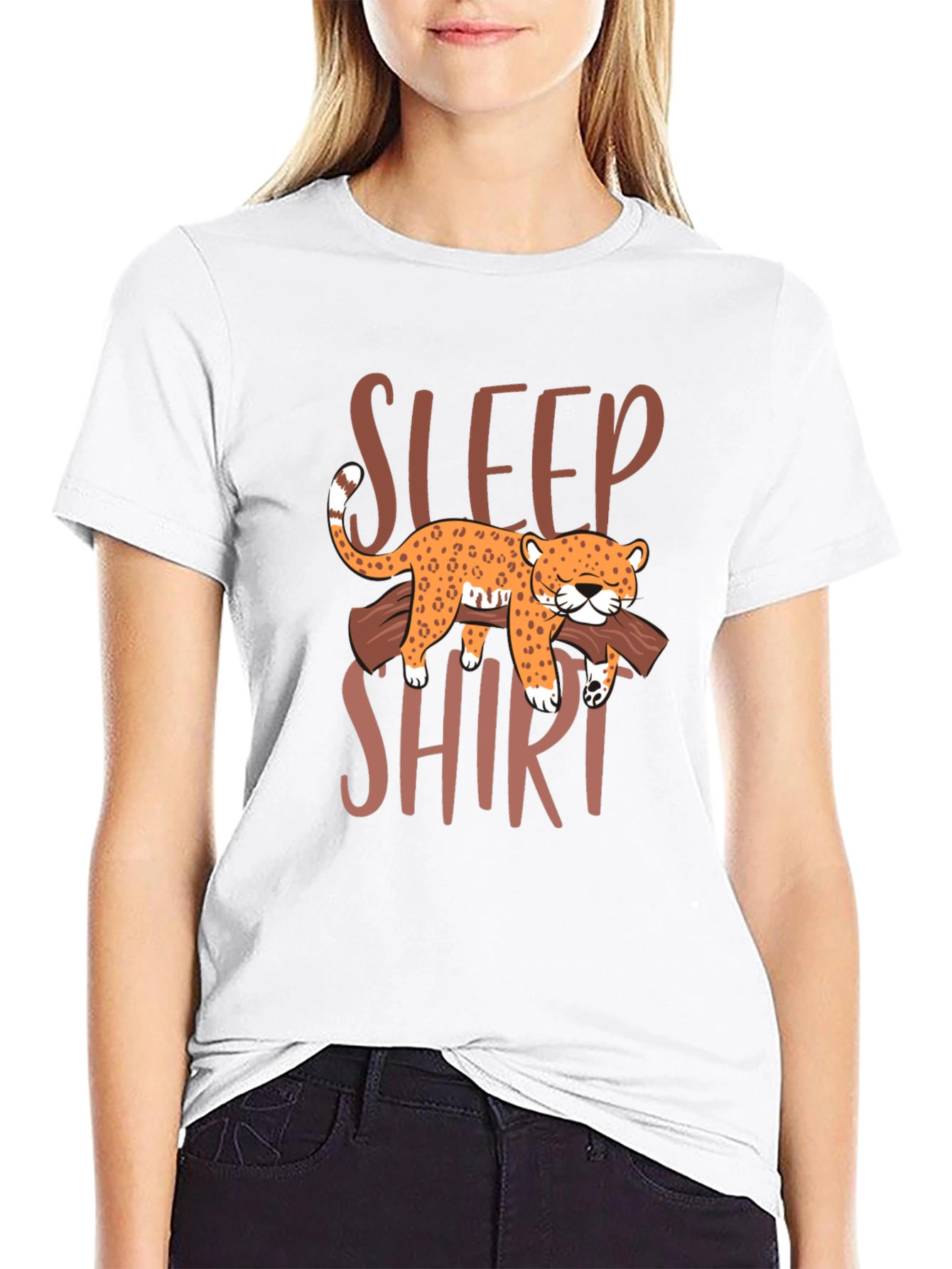 Black Sleep Shirt Leopard Graphic Tee view 9