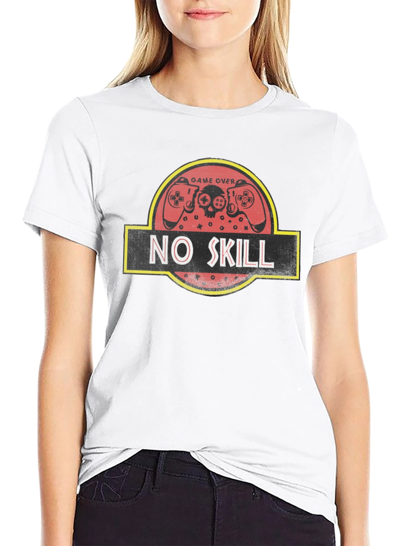 Black No Skill Gamer T-Shirt - Game Over Jurassic Style view 9