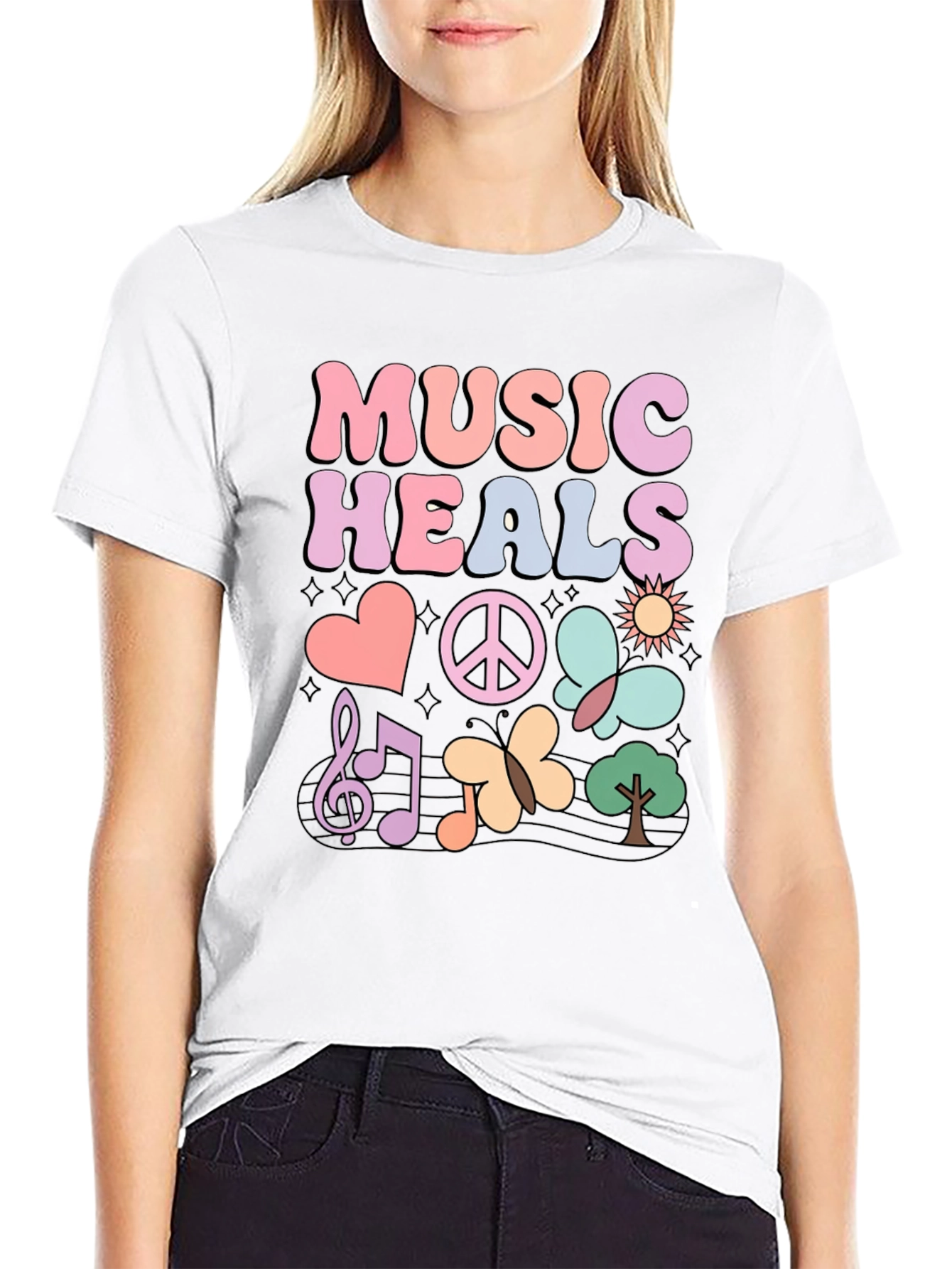 Black Music Heals Graphic T-Shirt - Casual Comfort view 9