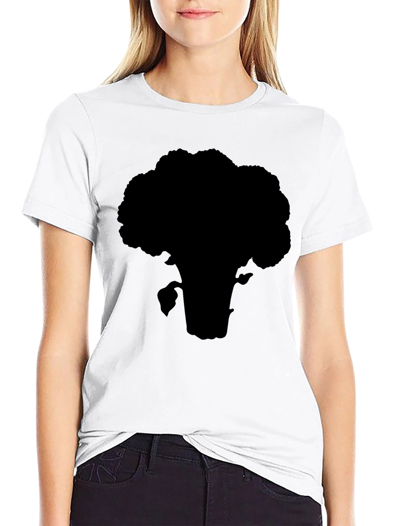 Black Broccoli Silhouette T-Shirt - Black Cotton Tee view 9