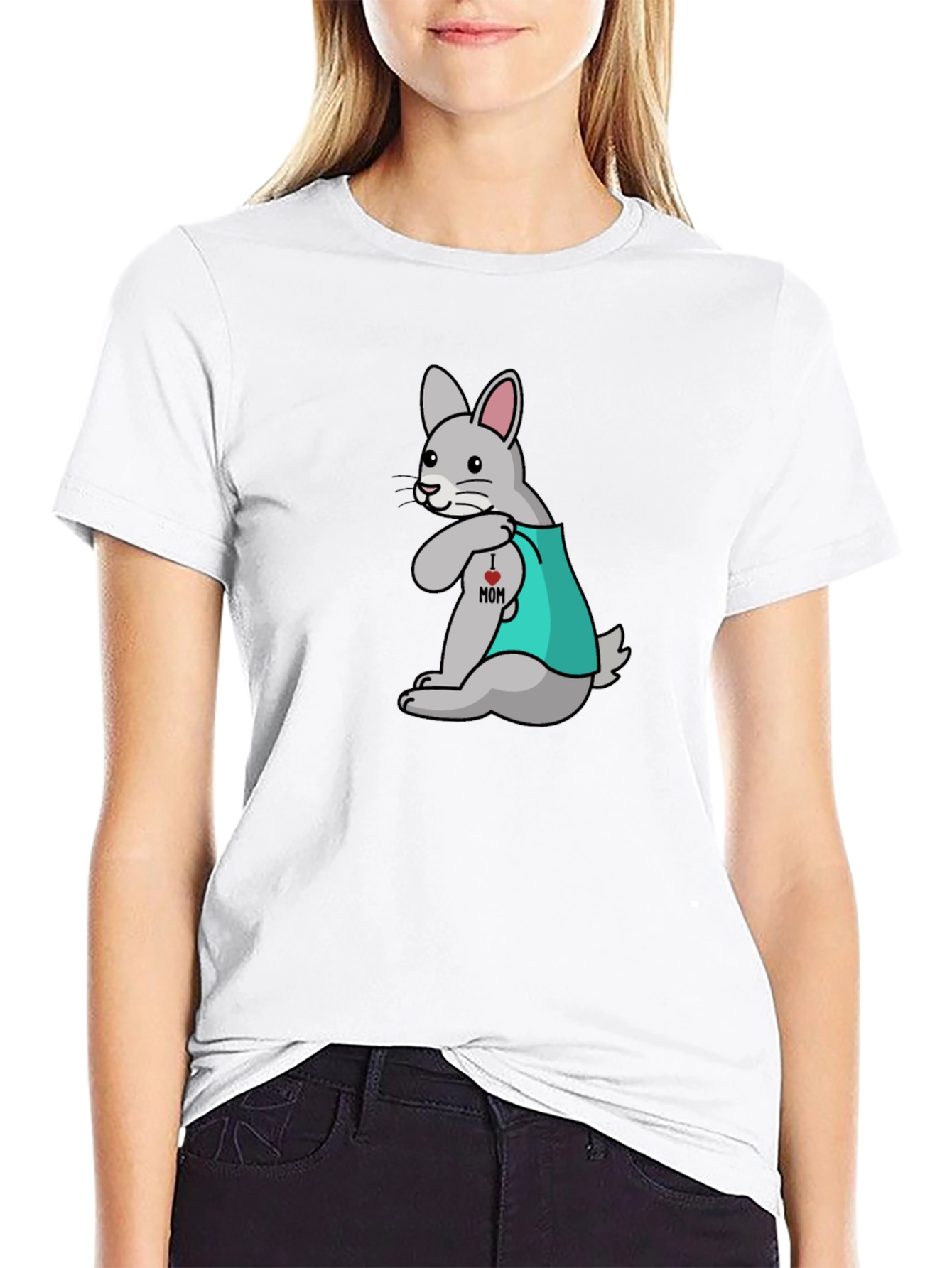 Black Funny Tattooed Rabbit Graphic T-Shirt view 9