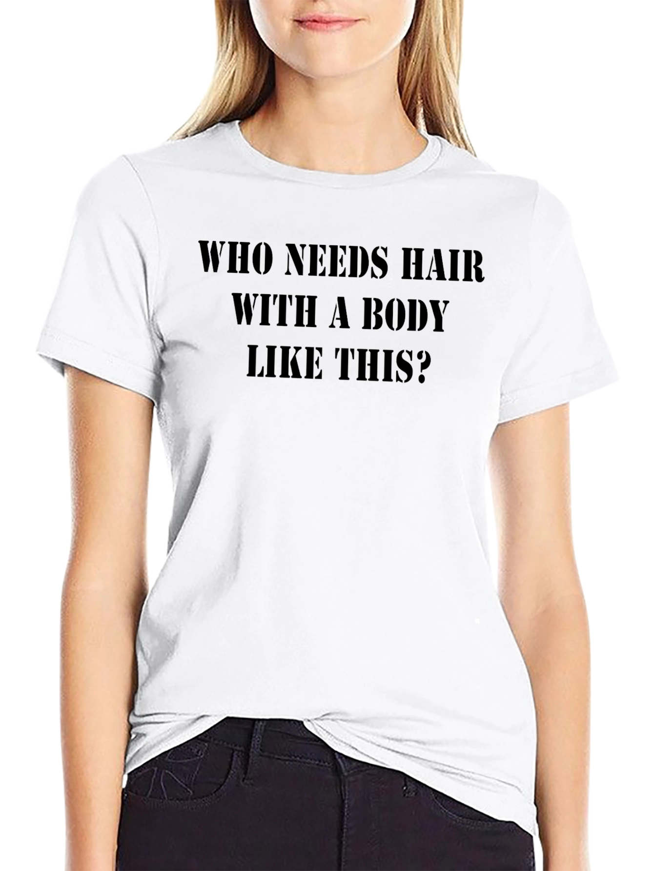 Black Humorous T-Shirt: Who Needs Hair? view 9