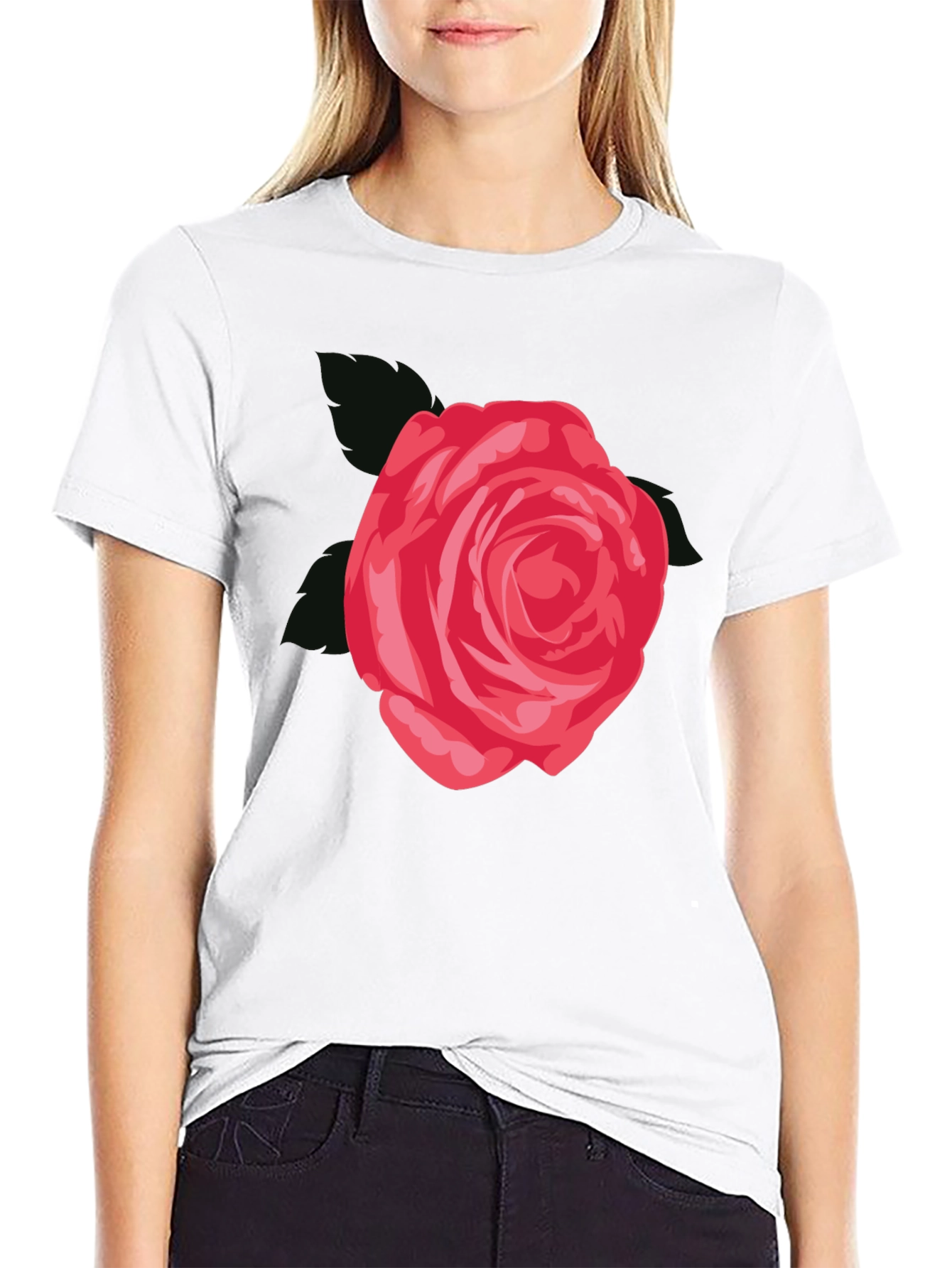 Black Men's Black T-Shirt with Red Rose Graphic view 9