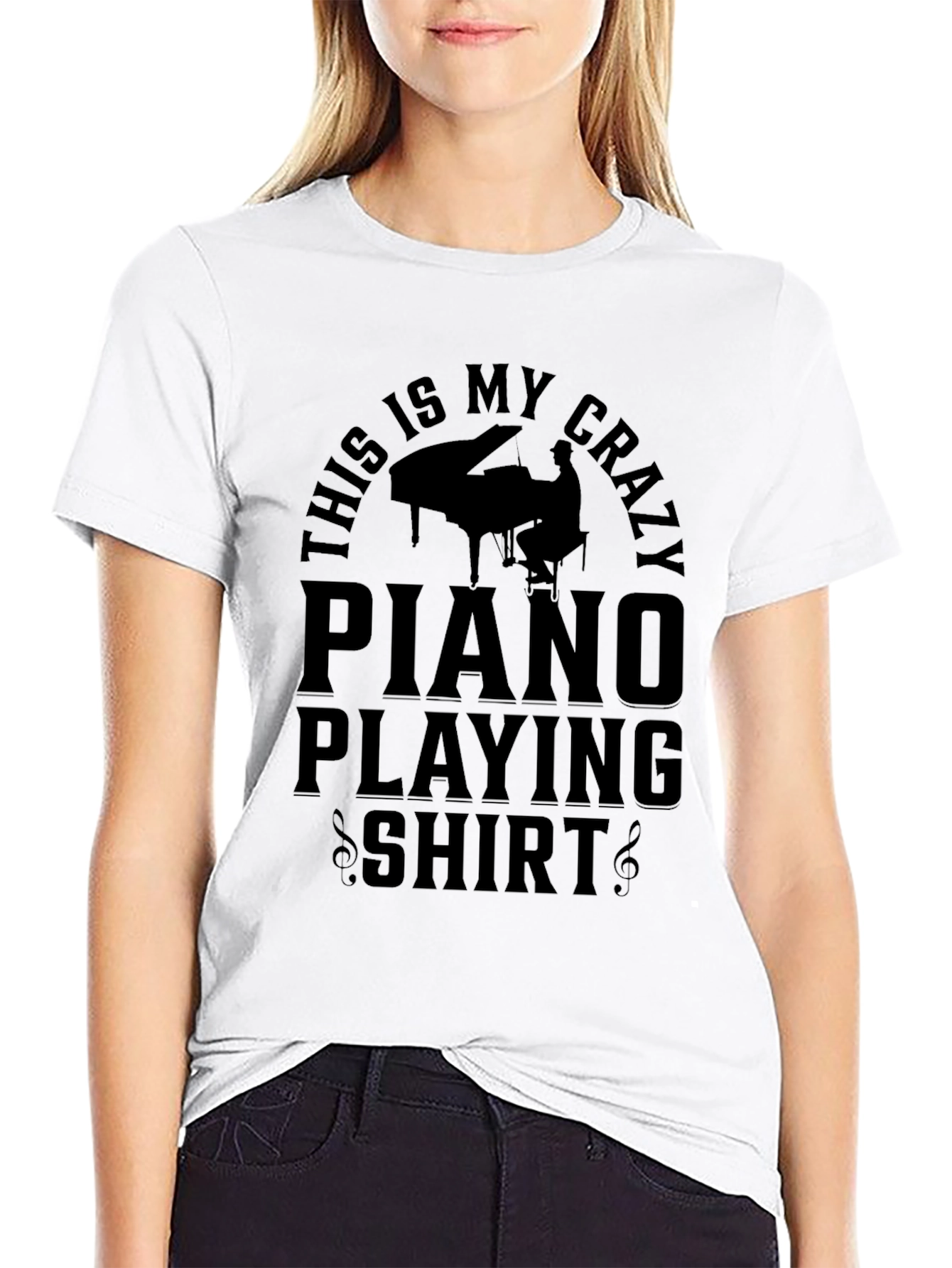 Black Crazy Piano Playing Shirt - Novelty Musician Tee view 9