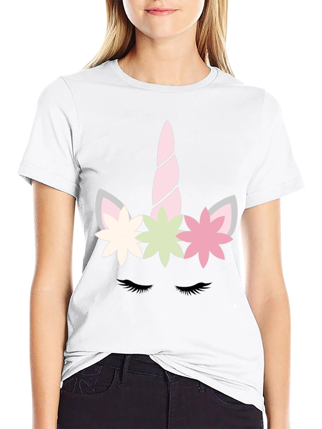 Black Unicorn Face Graphic Tee - Whimsical Black T-Shirt view 9