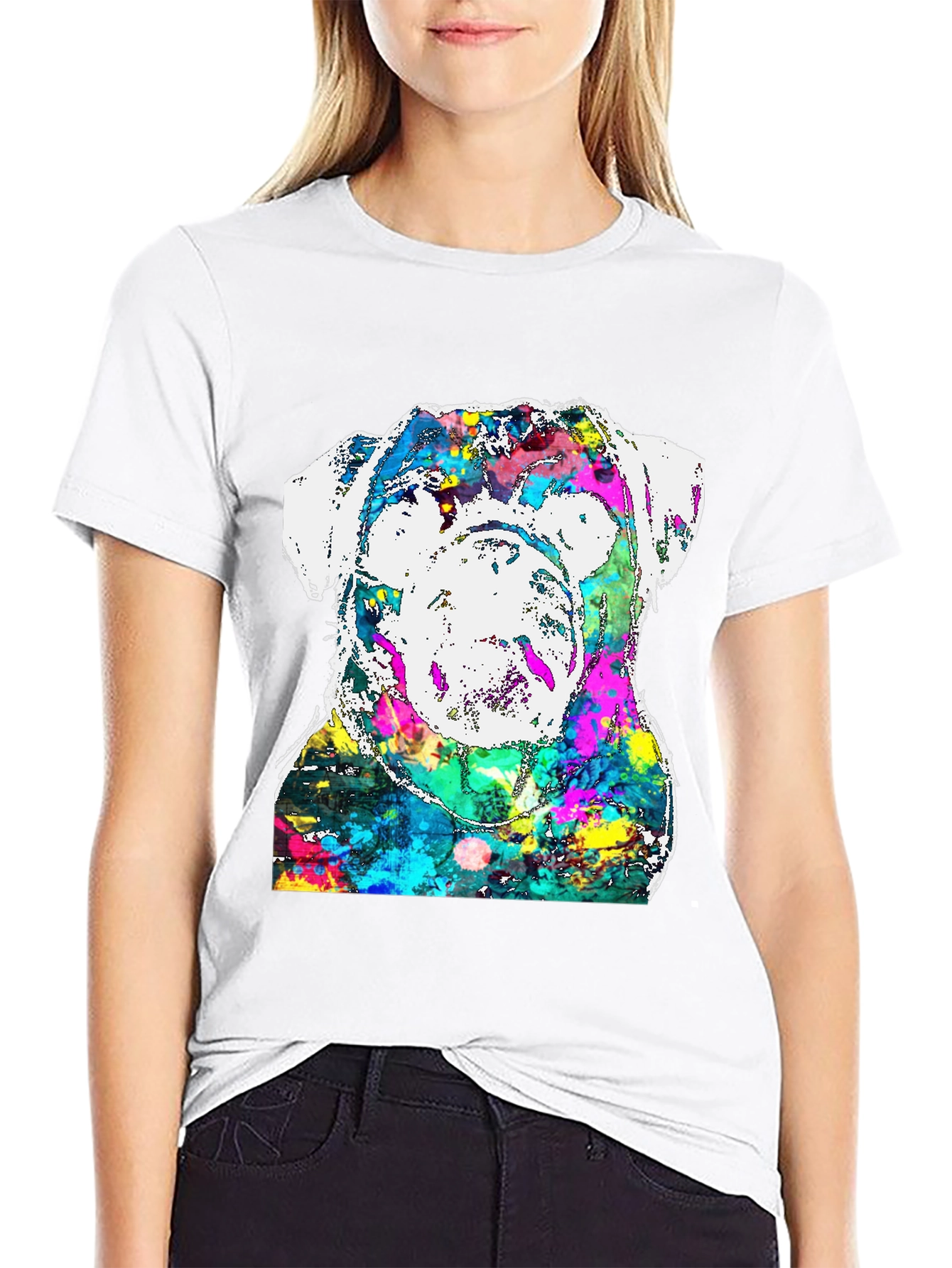Black Colorful Bulldog Graphic Tee view 9