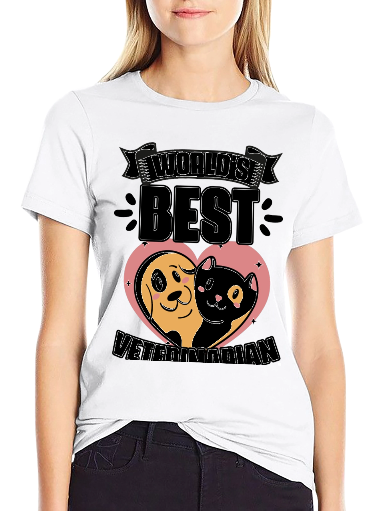 Black World's Best Veterinarian T-Shirt - Dog & Cat Heart view 9