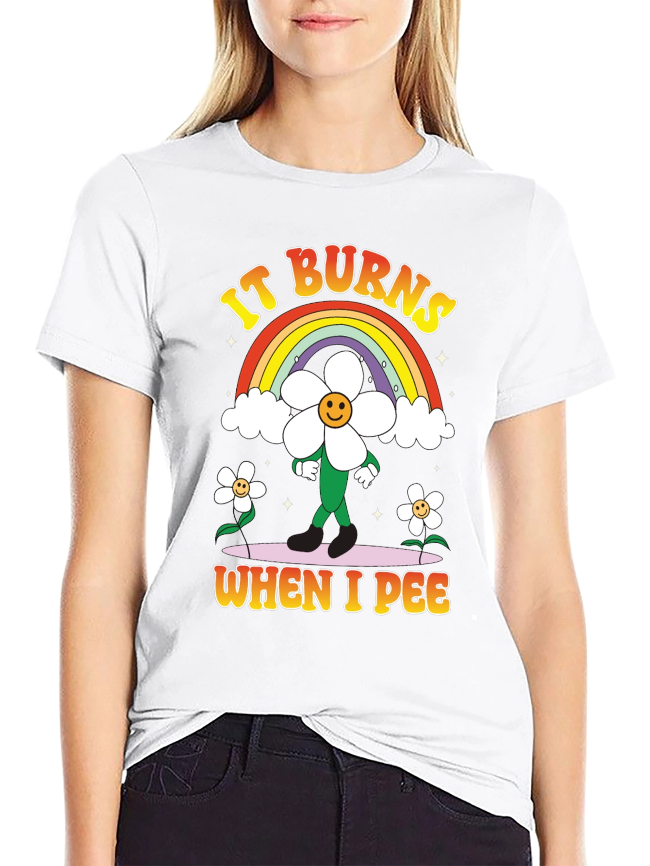 Black Funny Graphic T-Shirt - It Burns When I Pee Rainbow view 9