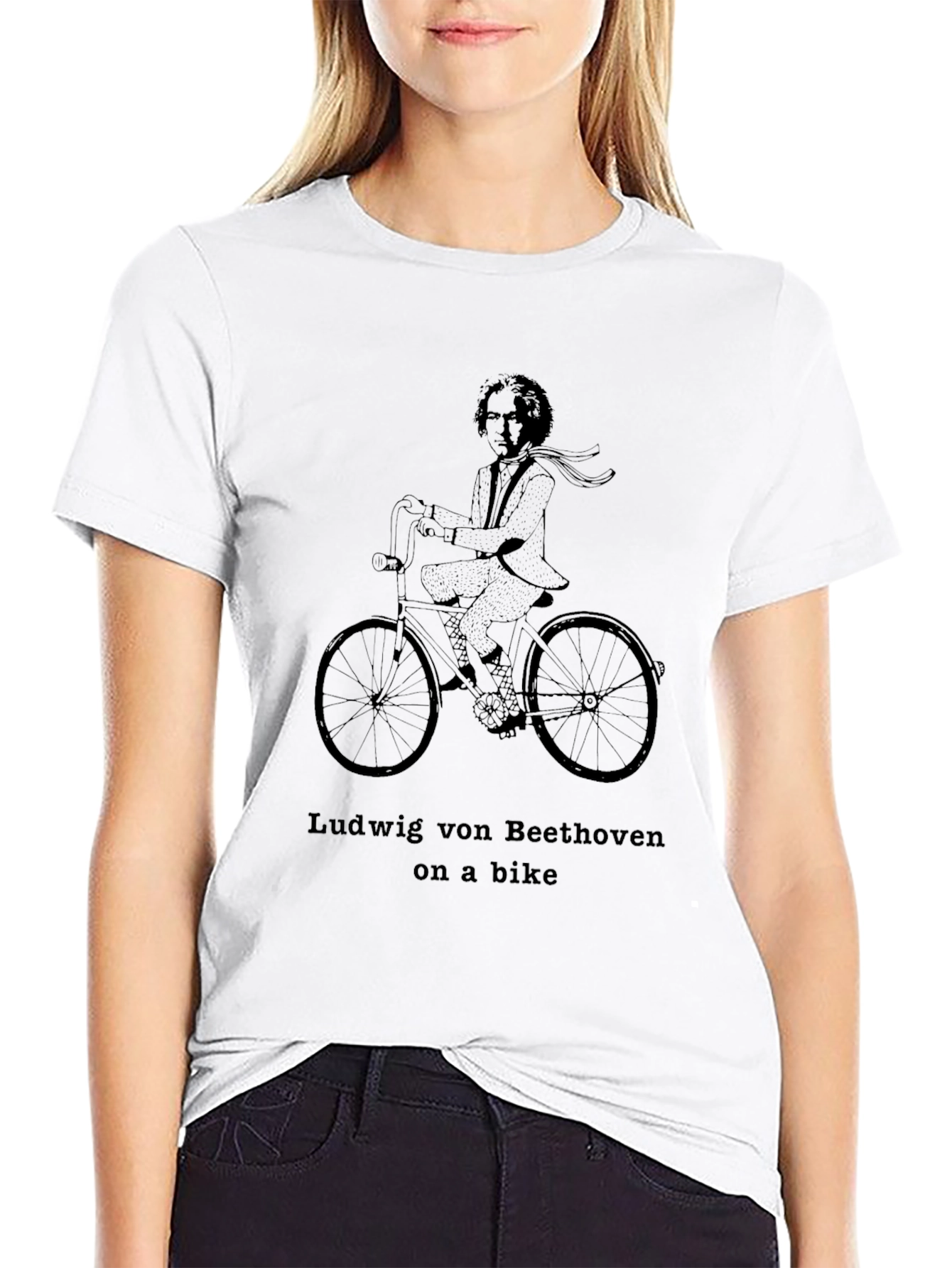 Black Ludwig von Beethoven on a Bike Graphic Tee view 9