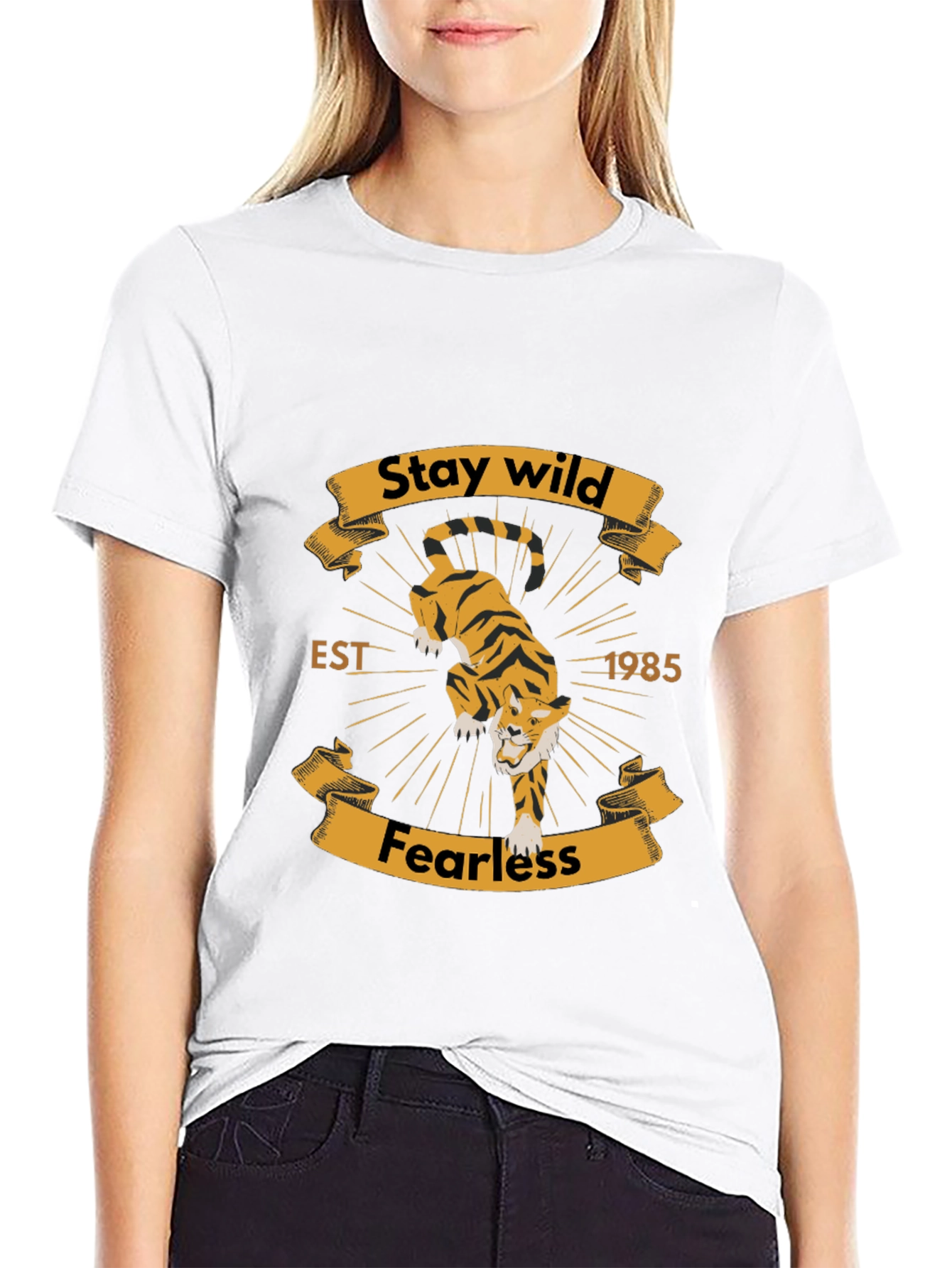 Black Stay Wild Tiger Graphic Black T-Shirt view 9