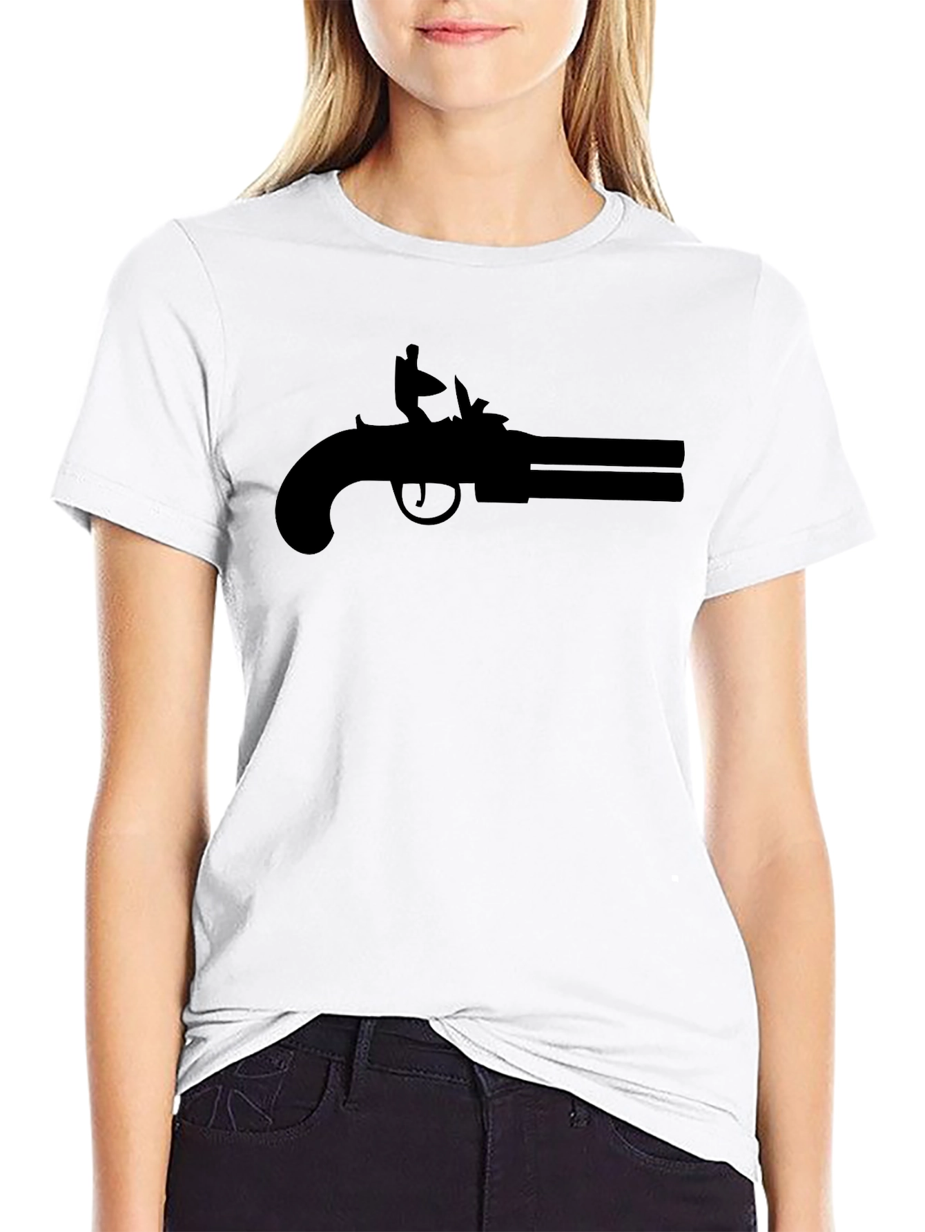 Black Double Barrel Pistol Graphic Tee - Black Cotton T-Shirt view 9