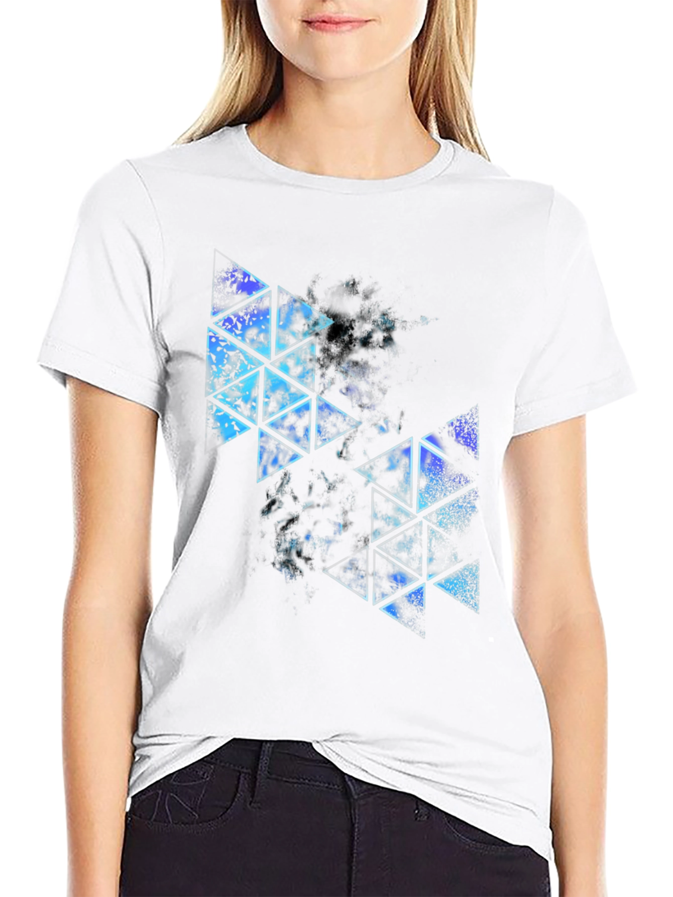 Black Geometric Triangle Print T-Shirt - Modern Style view 9
