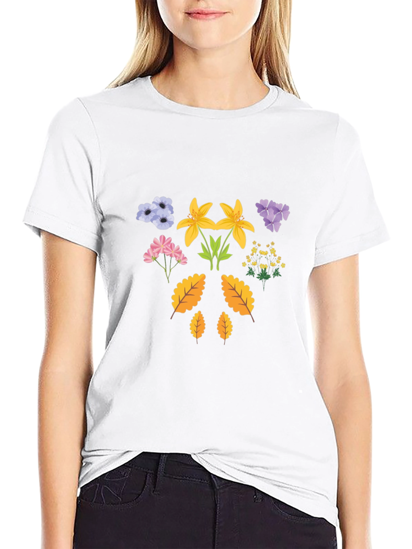Black Floral Print T-Shirt - Botanical Design view 9