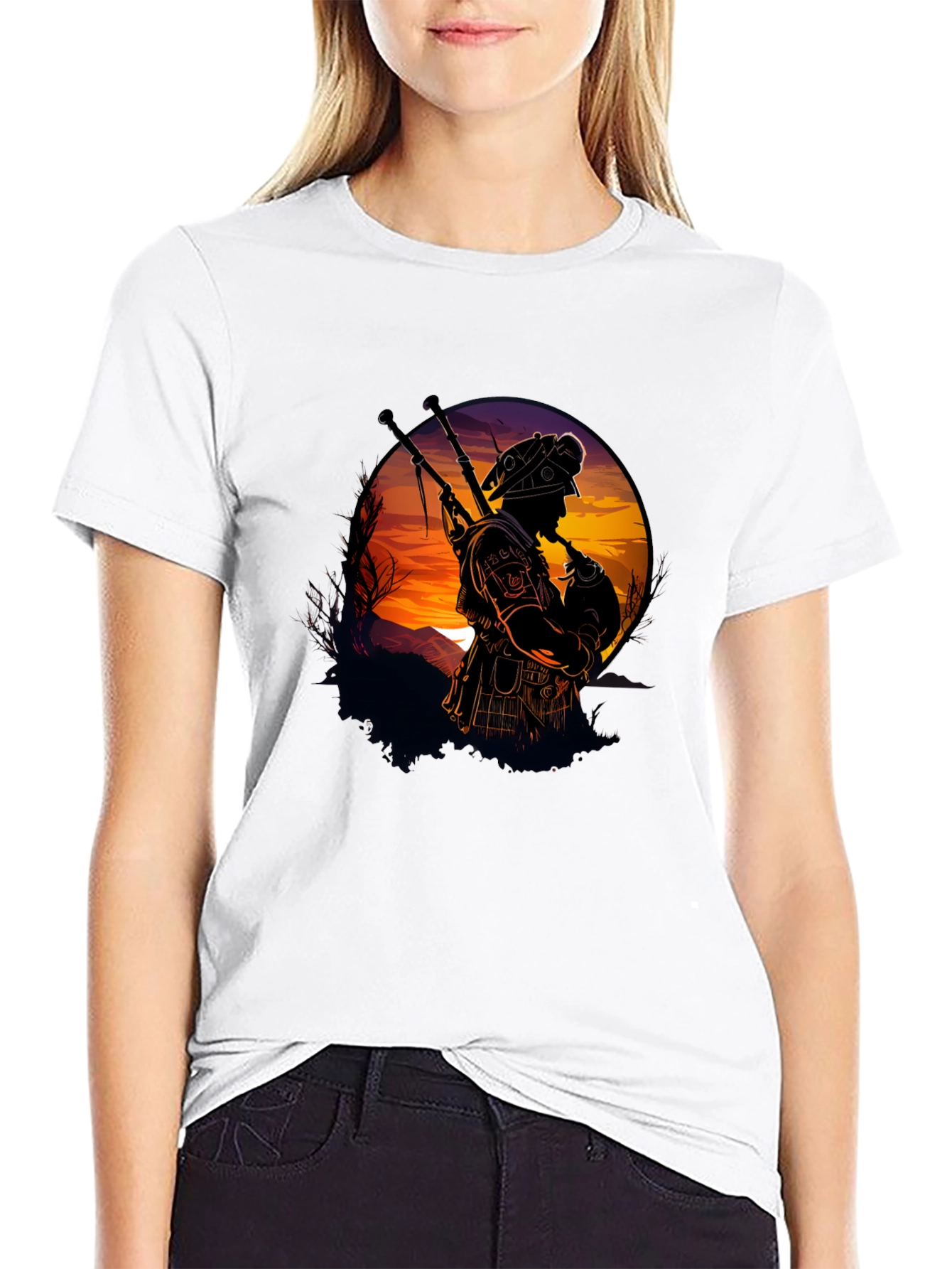 Black Bagpiper Silhouette Graphic Tee - Black view 9