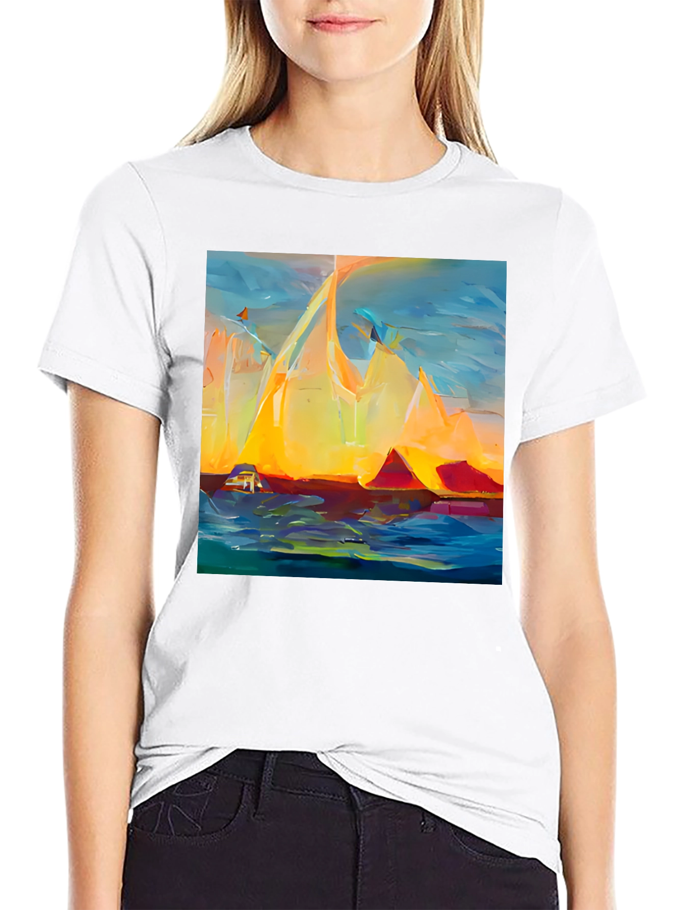 Black Abstract Mountain Sunset T-Shirt view 9
