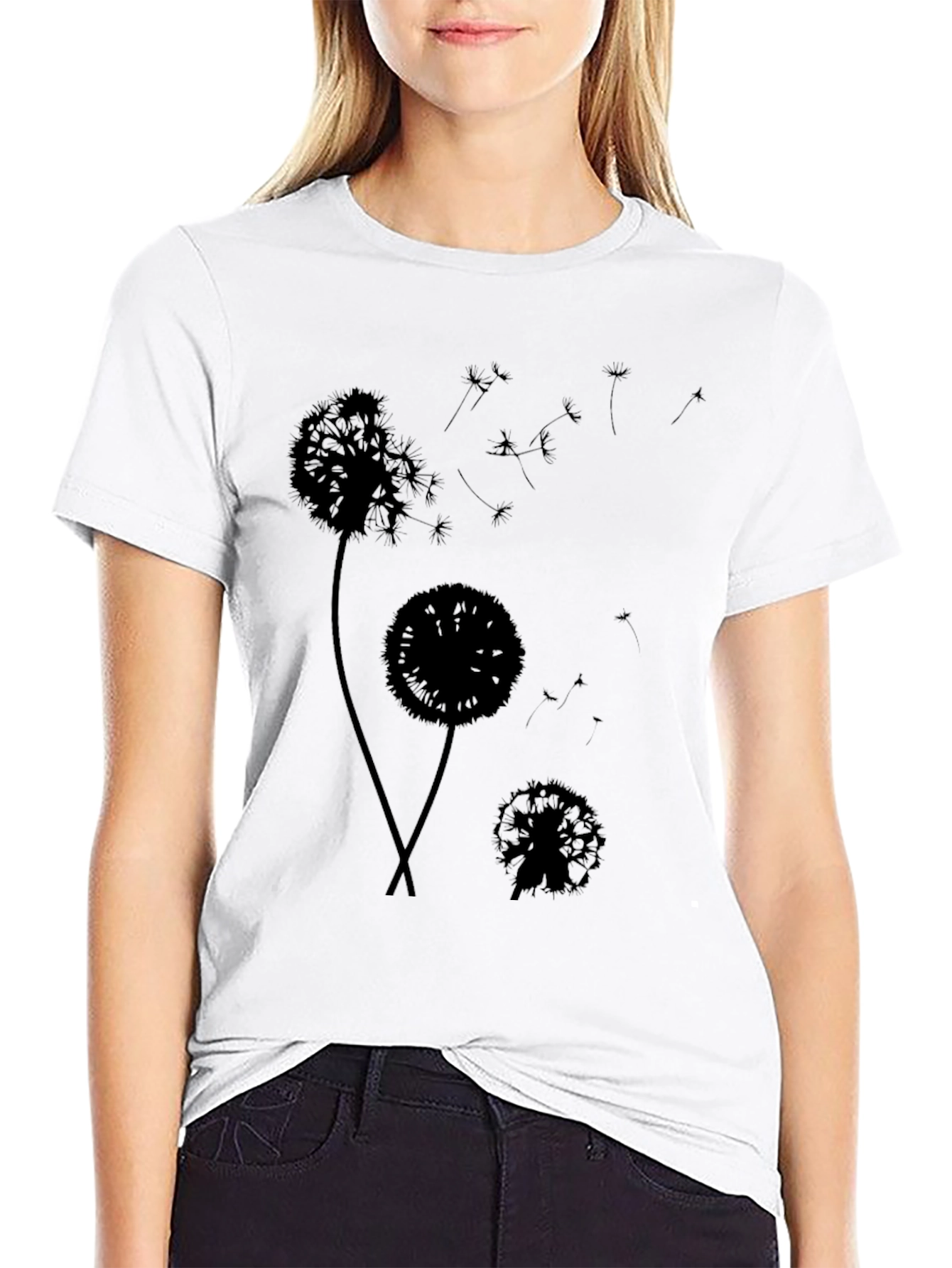 Black Dandelion Silhouette Black T-Shirt - Stylish Graphic Tee view 9