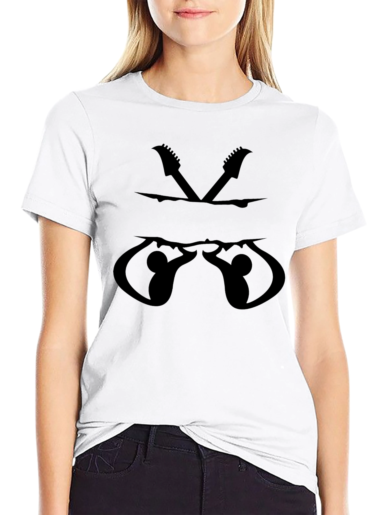 Black Unique Guitar Silhouette Black T-Shirt view 9