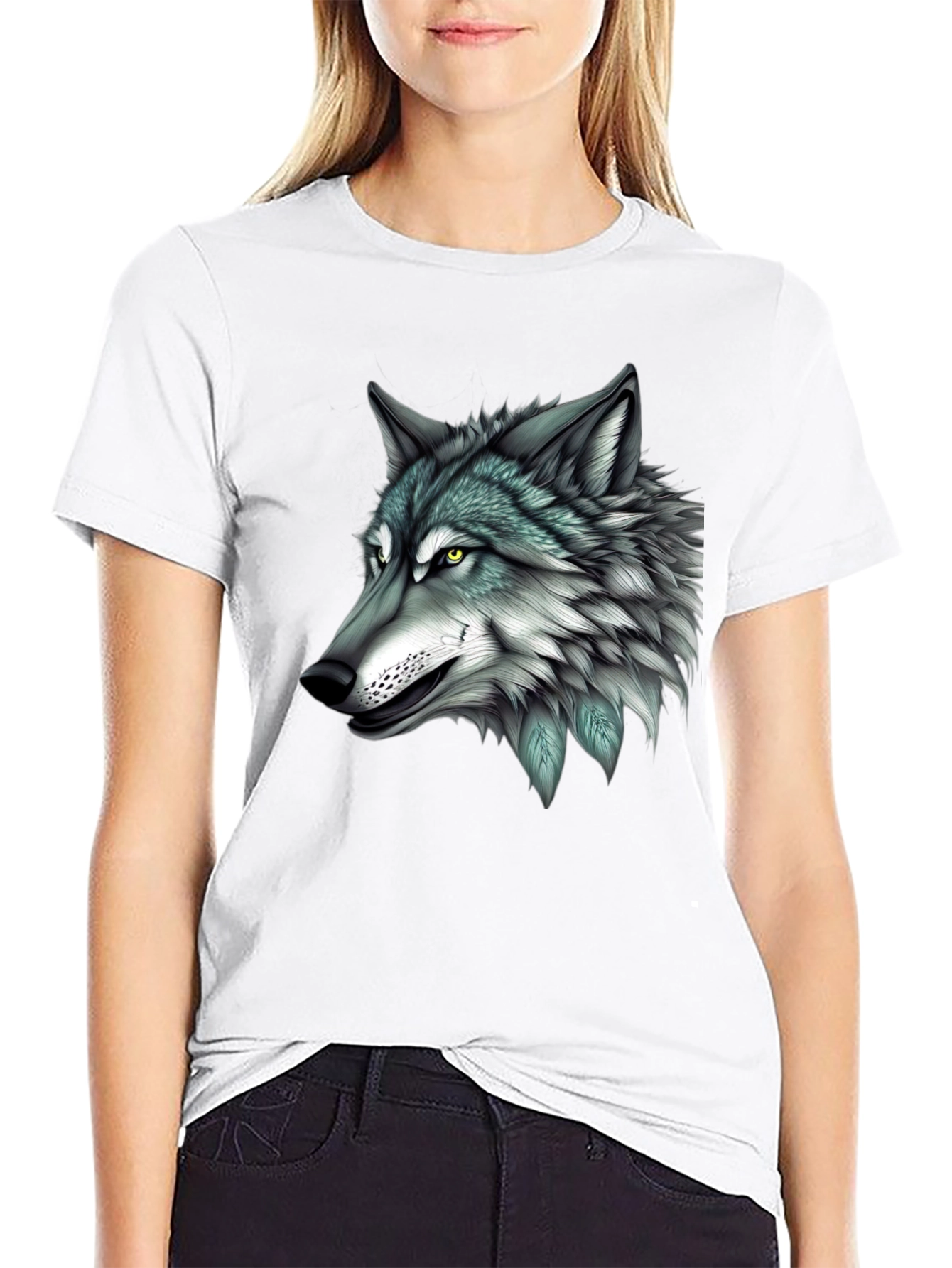 Black Wolf Graphic Print Black T-Shirt for Men view 9