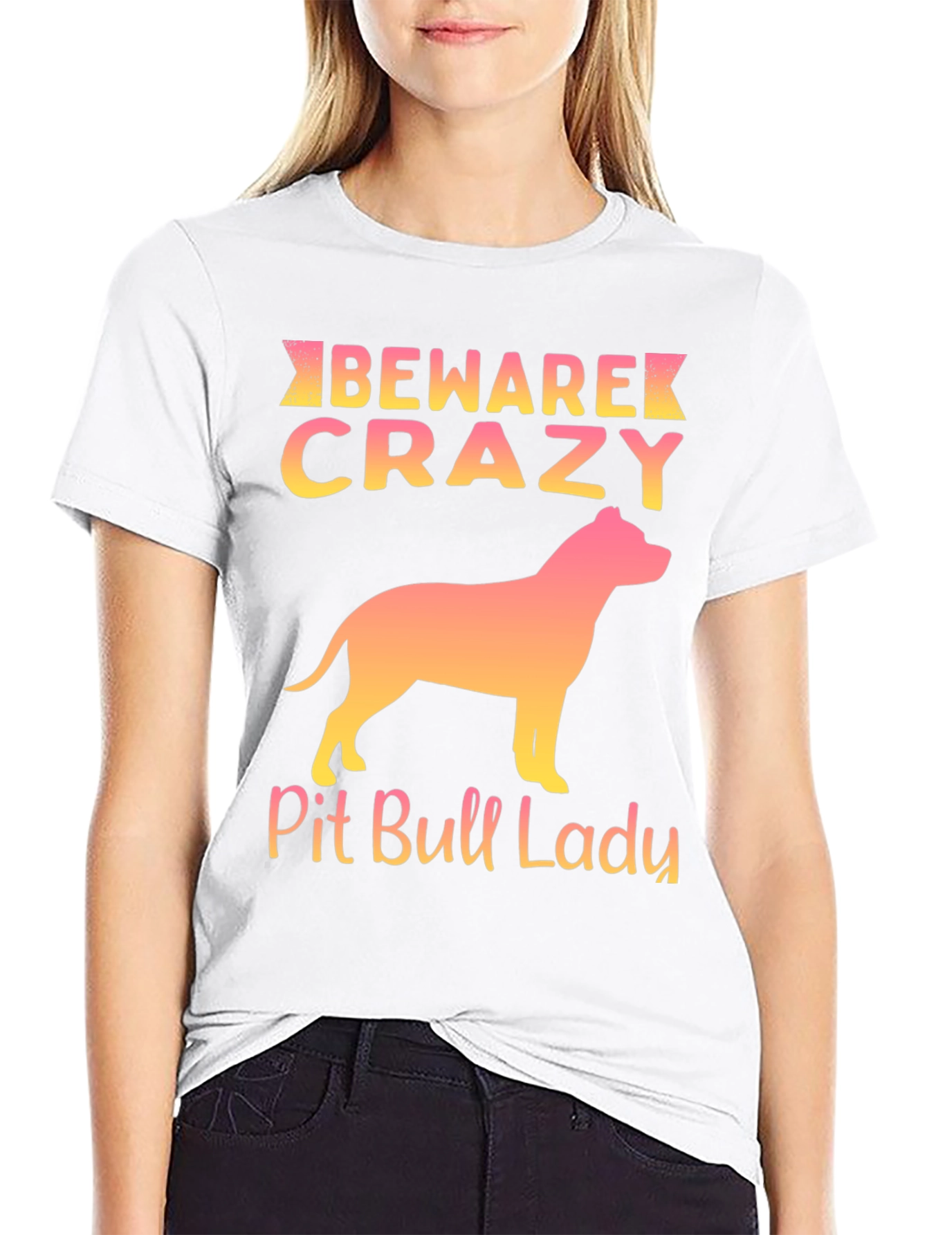 Black Beware Crazy Pit Bull Lady Graphic Tee view 9