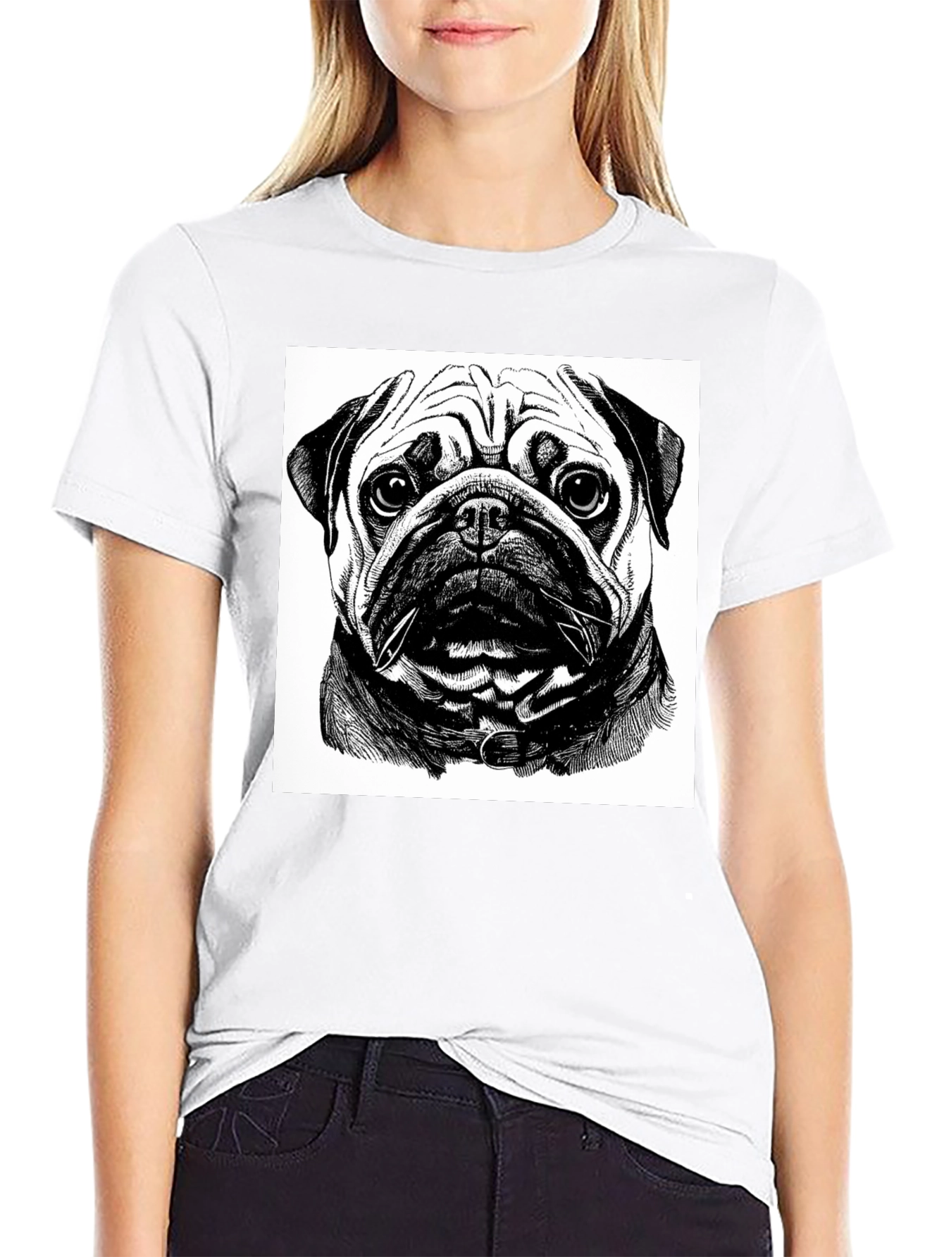 Black Pug Portrait Graphic Black T-Shirt view 9