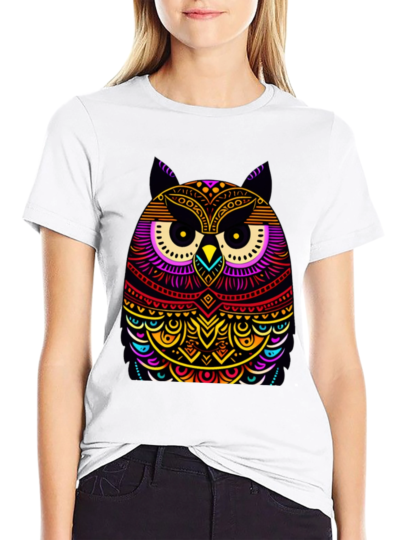 Black Vibrant Owl Graphic Black T-Shirt view 9